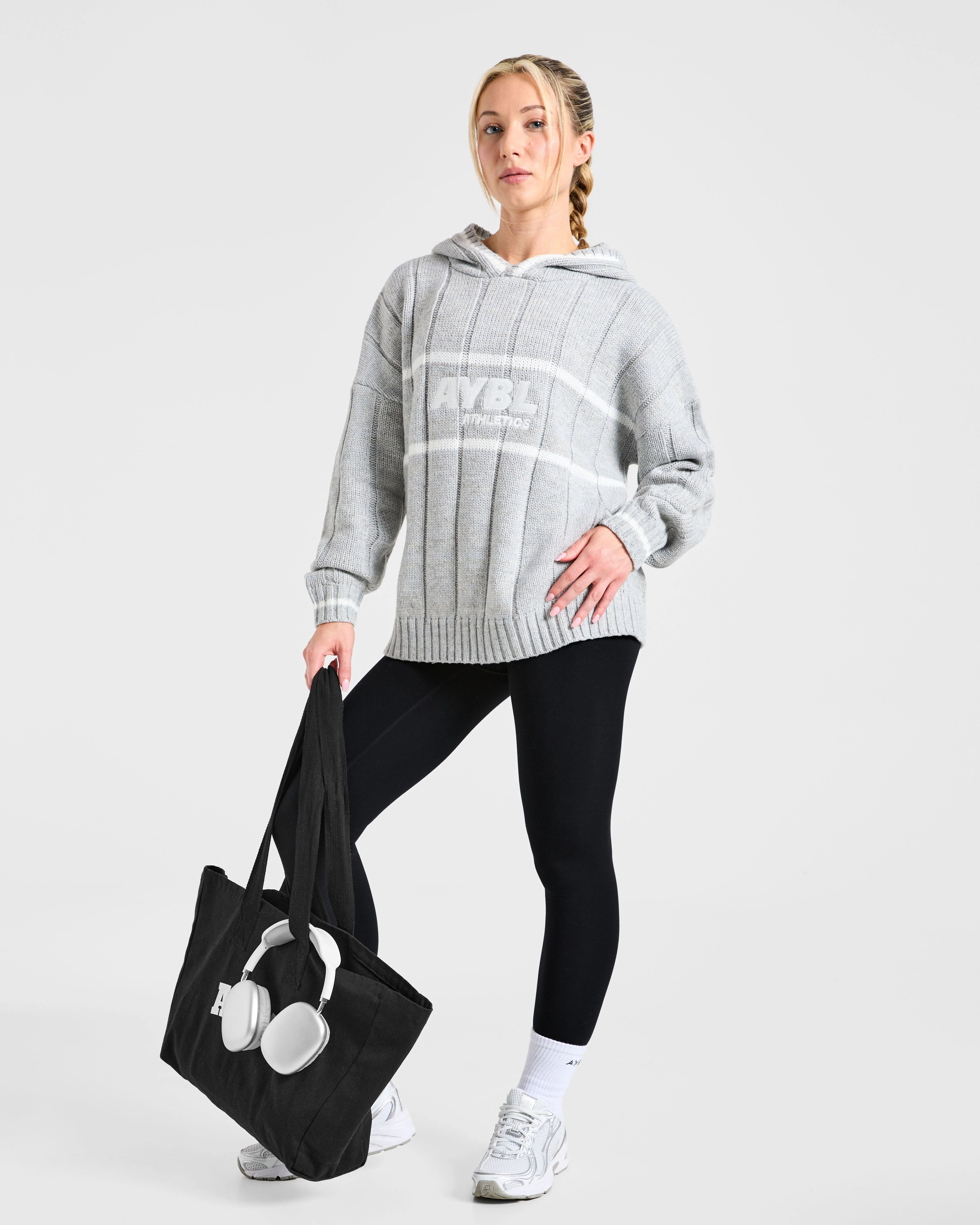 Athletics Oversized Knitted Hoodie - Grijs Marl - Image 7