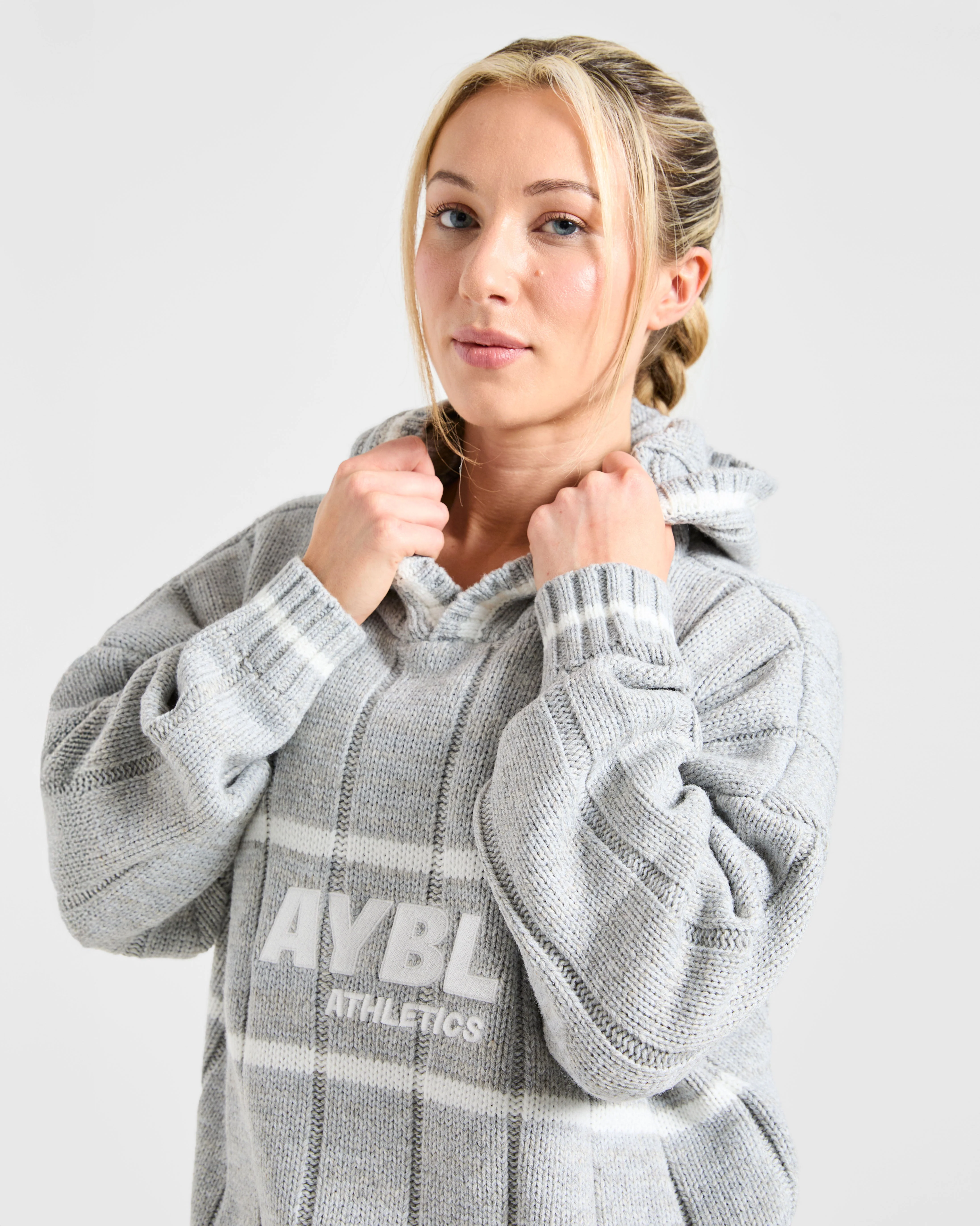 Athletics Oversized Knitted Hoodie - Grijs Marl - Image 8
