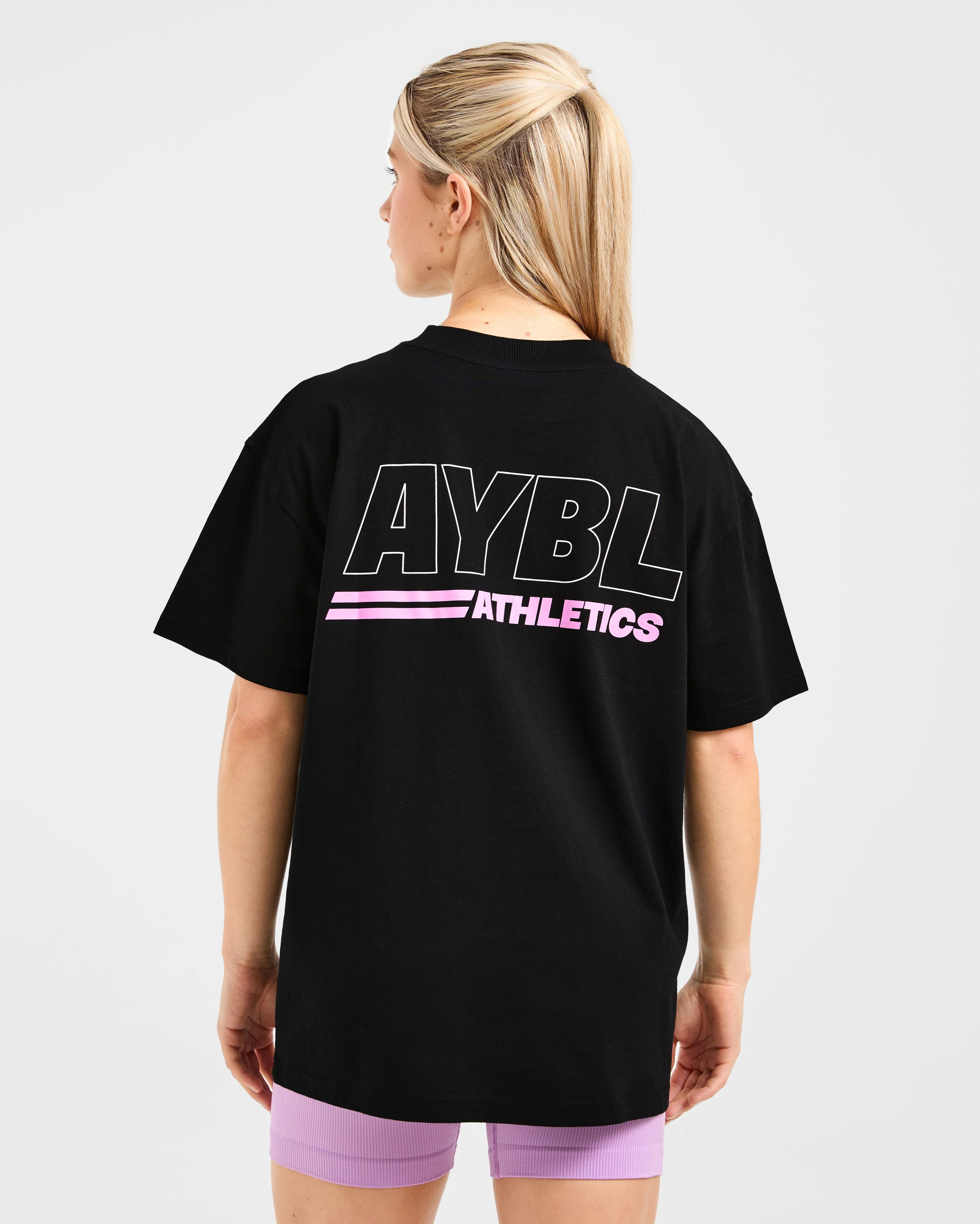 Athletics Track Oversized T Shirt - Zwart/Roze