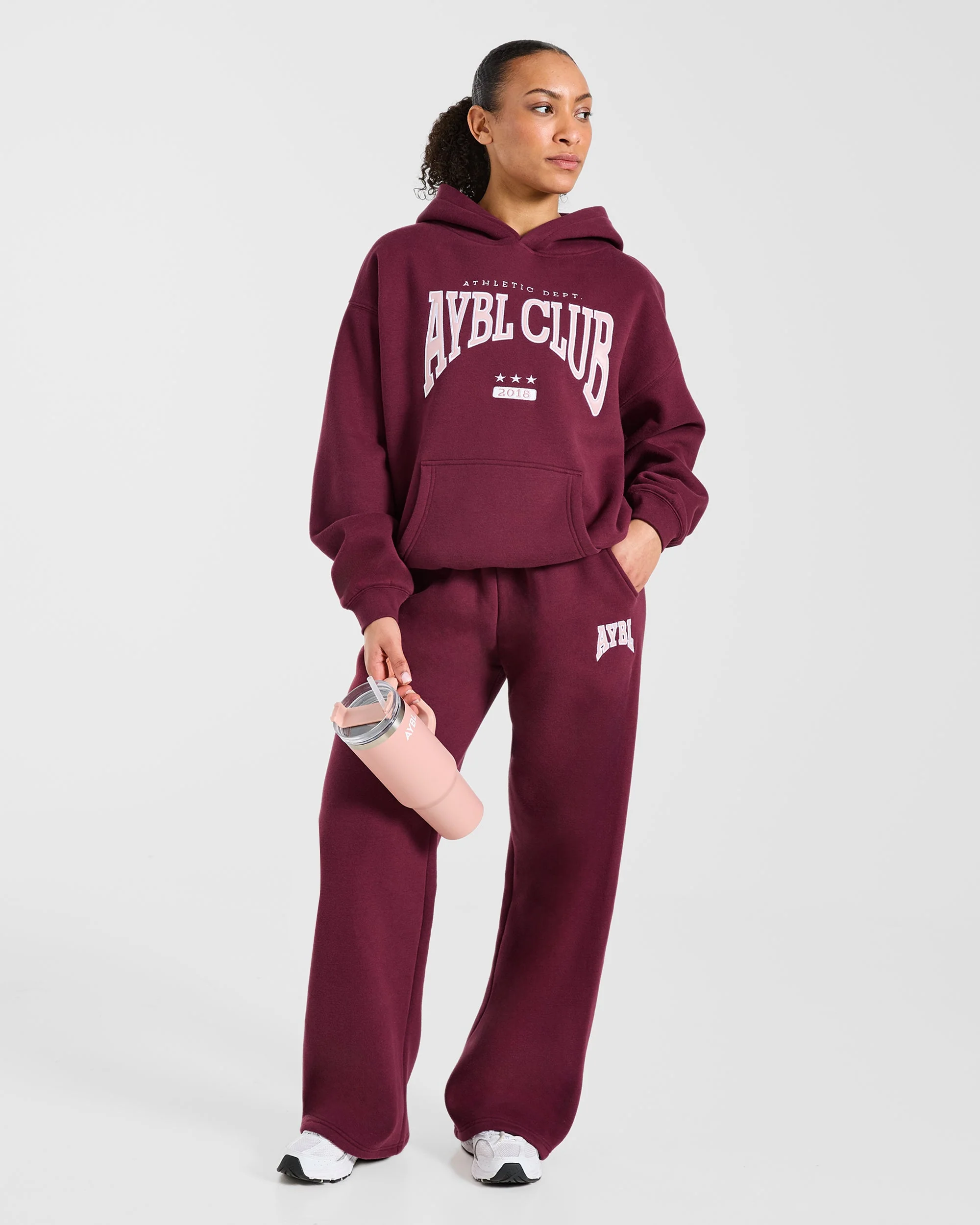AYBL Club Oversized Straight Leg Joggers - Burgundy/Roze - Image 7