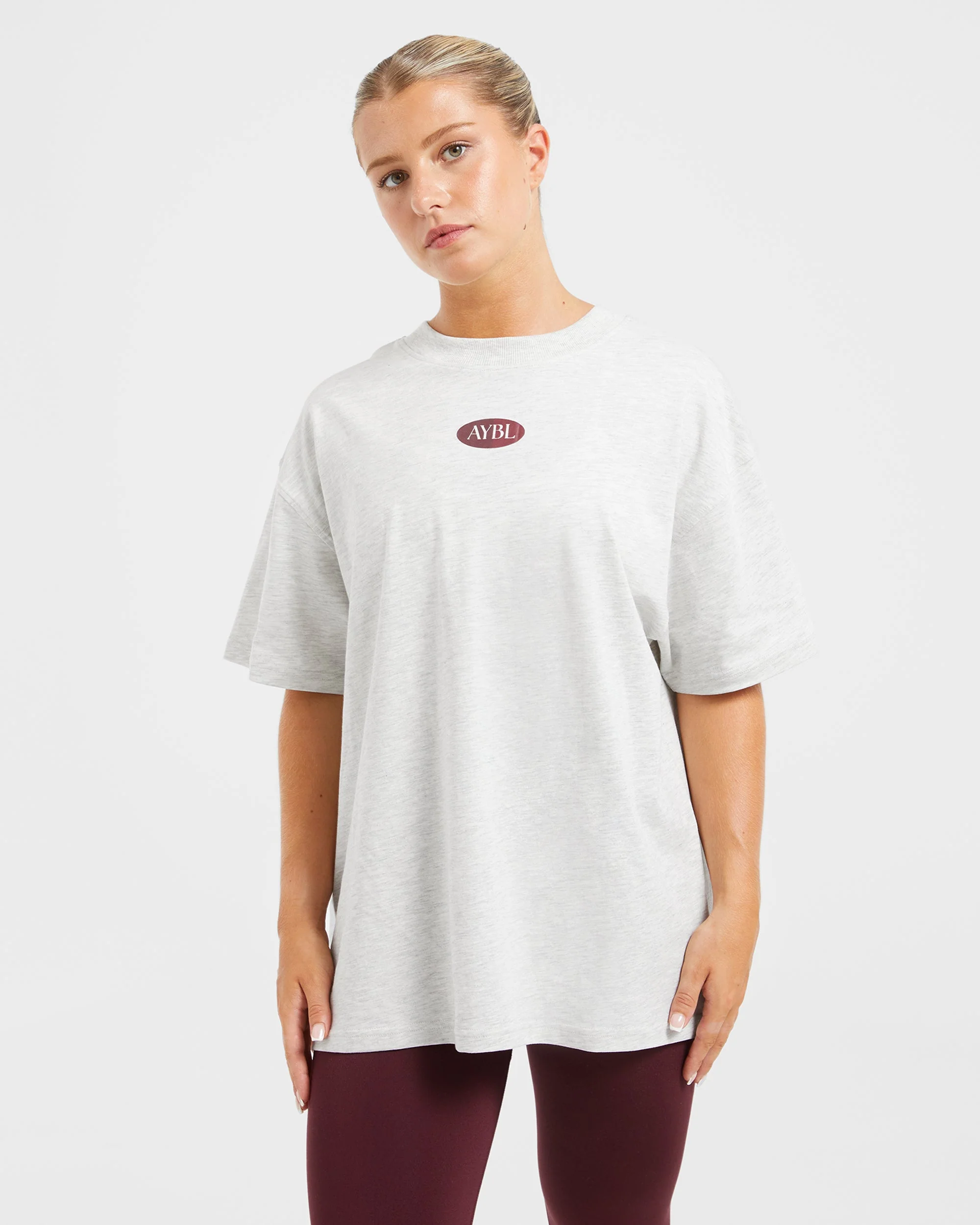 AYBL Lifestyle Oversized T Shirt - Heather Grijs/Burgundy - Image 2