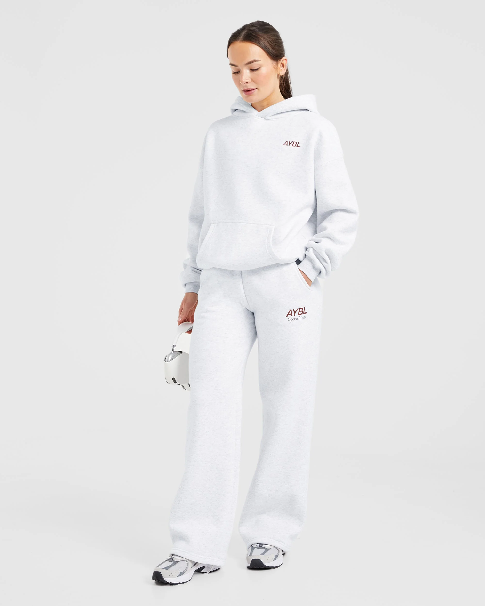 AYBL Sports Club Oversized Straight Leg Joggers - Grijs Marl/Burgundy - Image 7