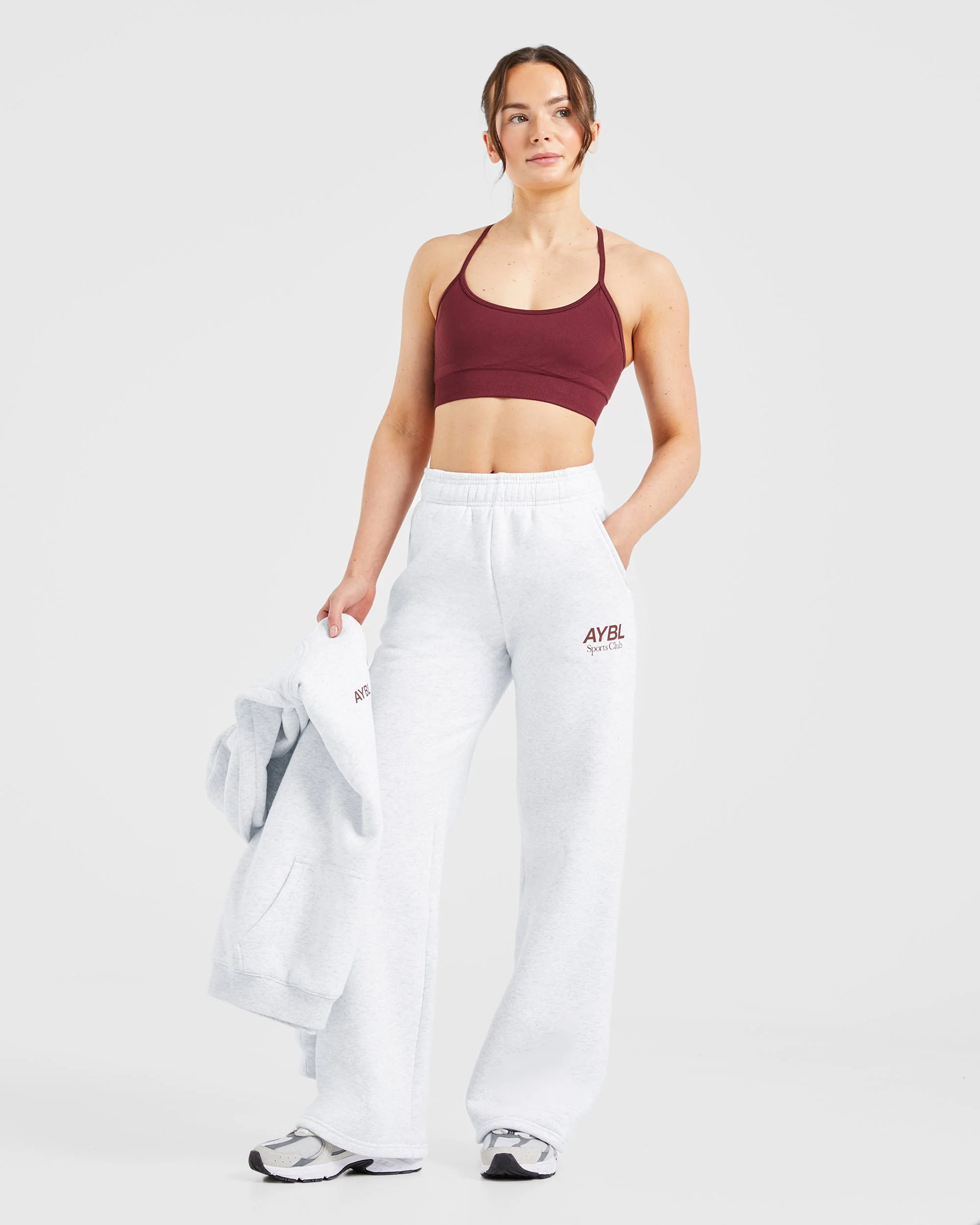 AYBL Sports Club Oversized Straight Leg Joggers - Grijs Marl/Burgundy - Image 8