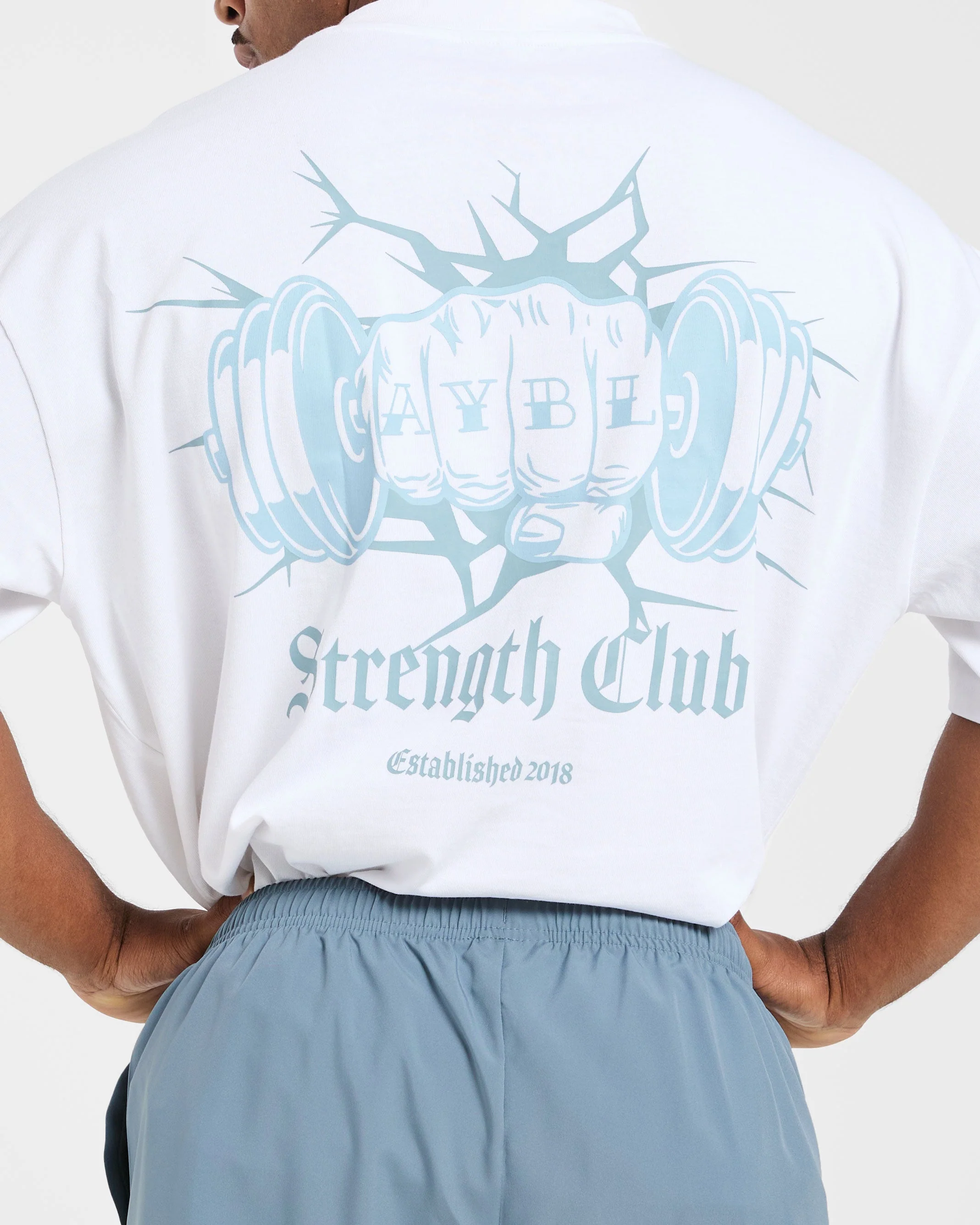 AYBL Strength Club Oversized T Shirt - Wit/Blauw - Image 8