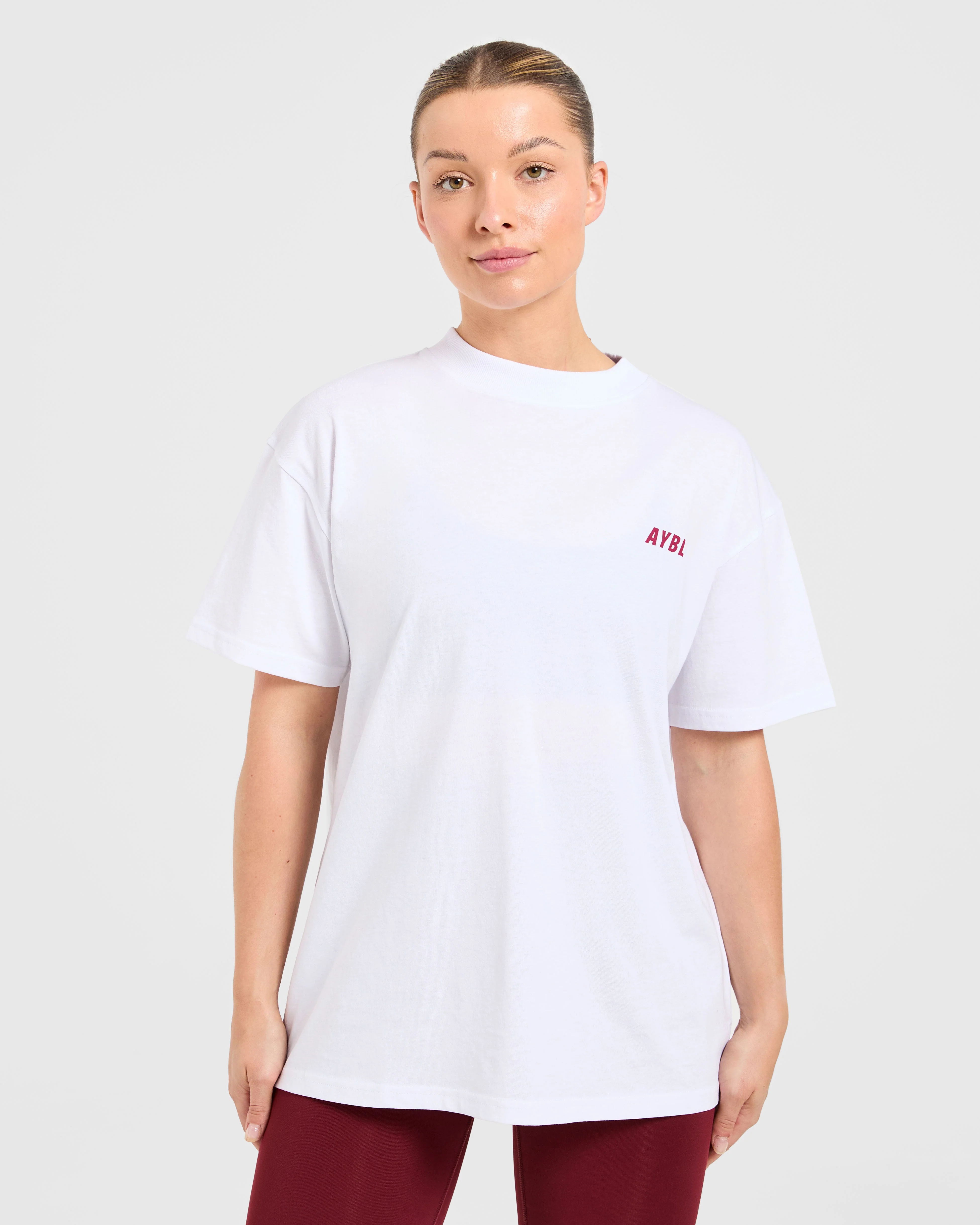 Cardio Club Oversized T Shirt - Wit/Burgundy - Image 2