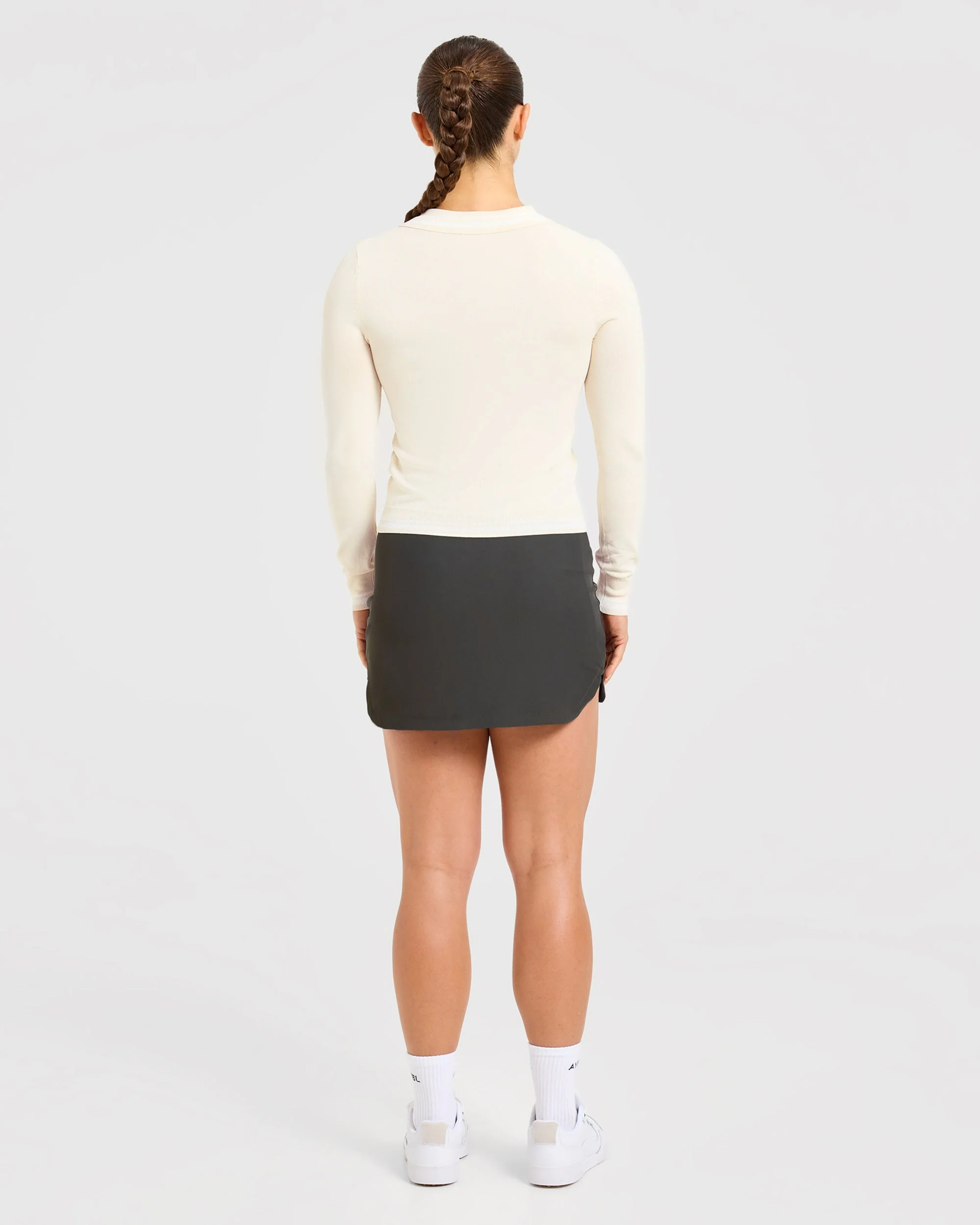 Classic Knitted Long Sleeve Polo - Beige - Image 4