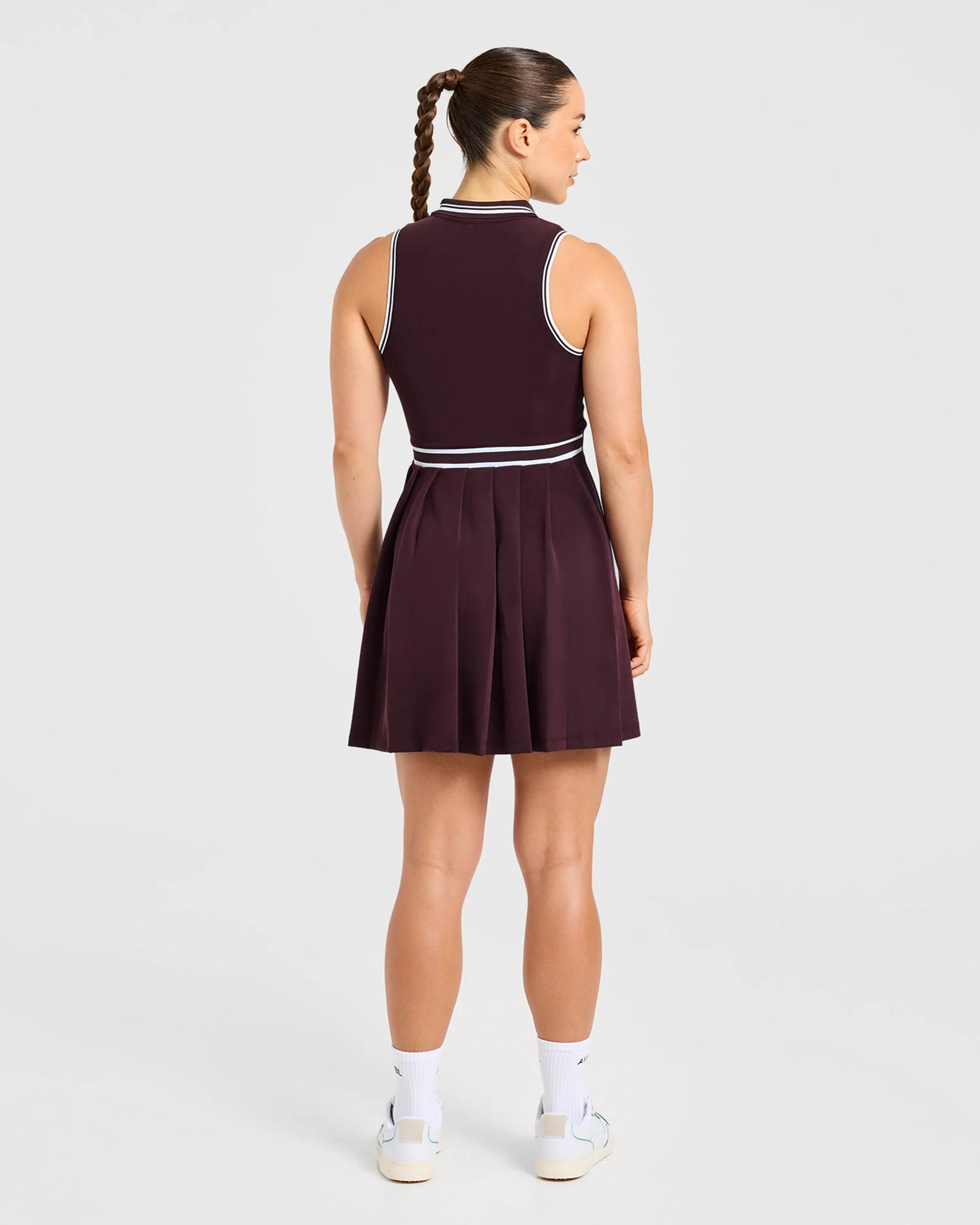 Classic Pleated Dress - Burgundy - Image 4