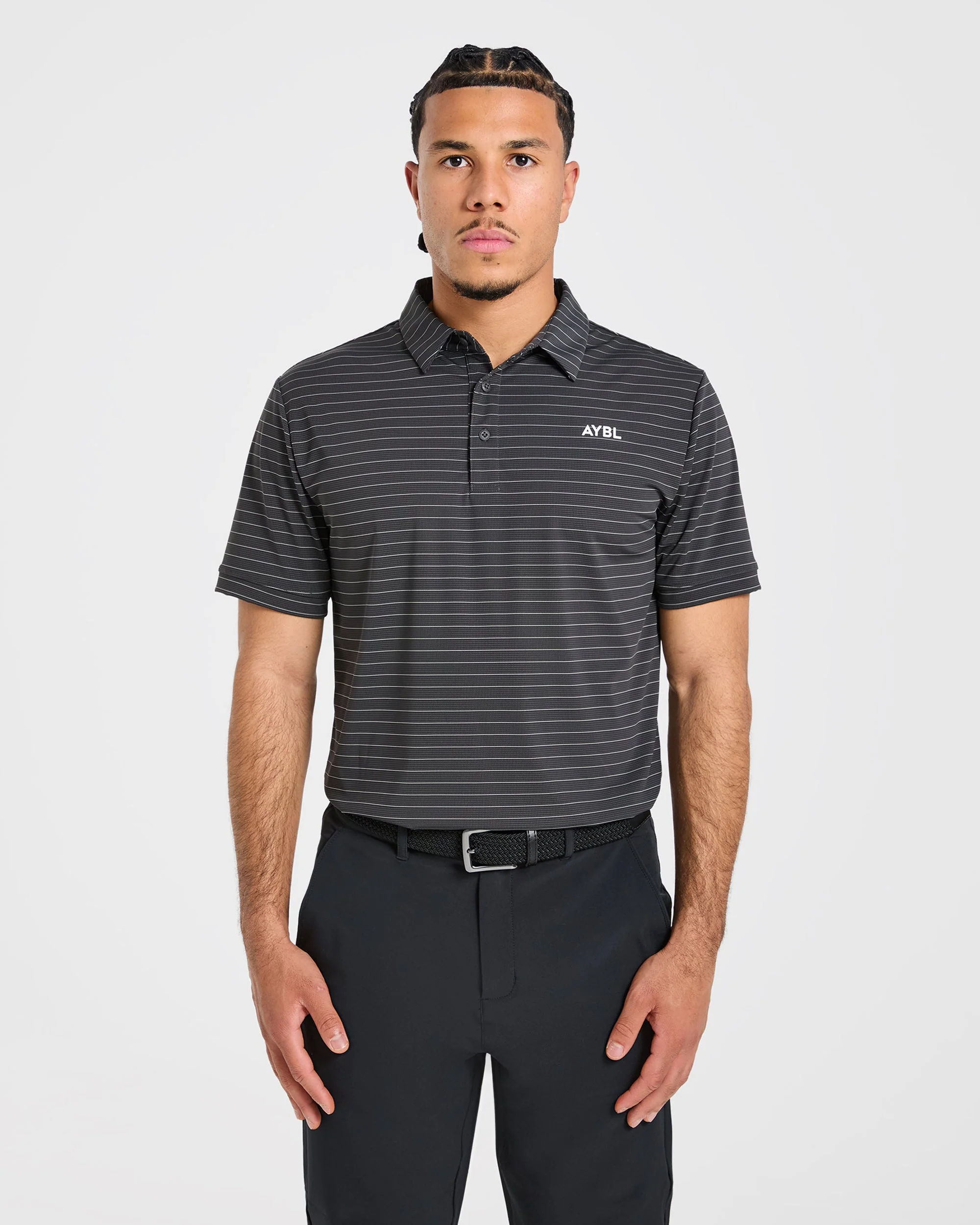 Classic Stripe Polo - Charcoal