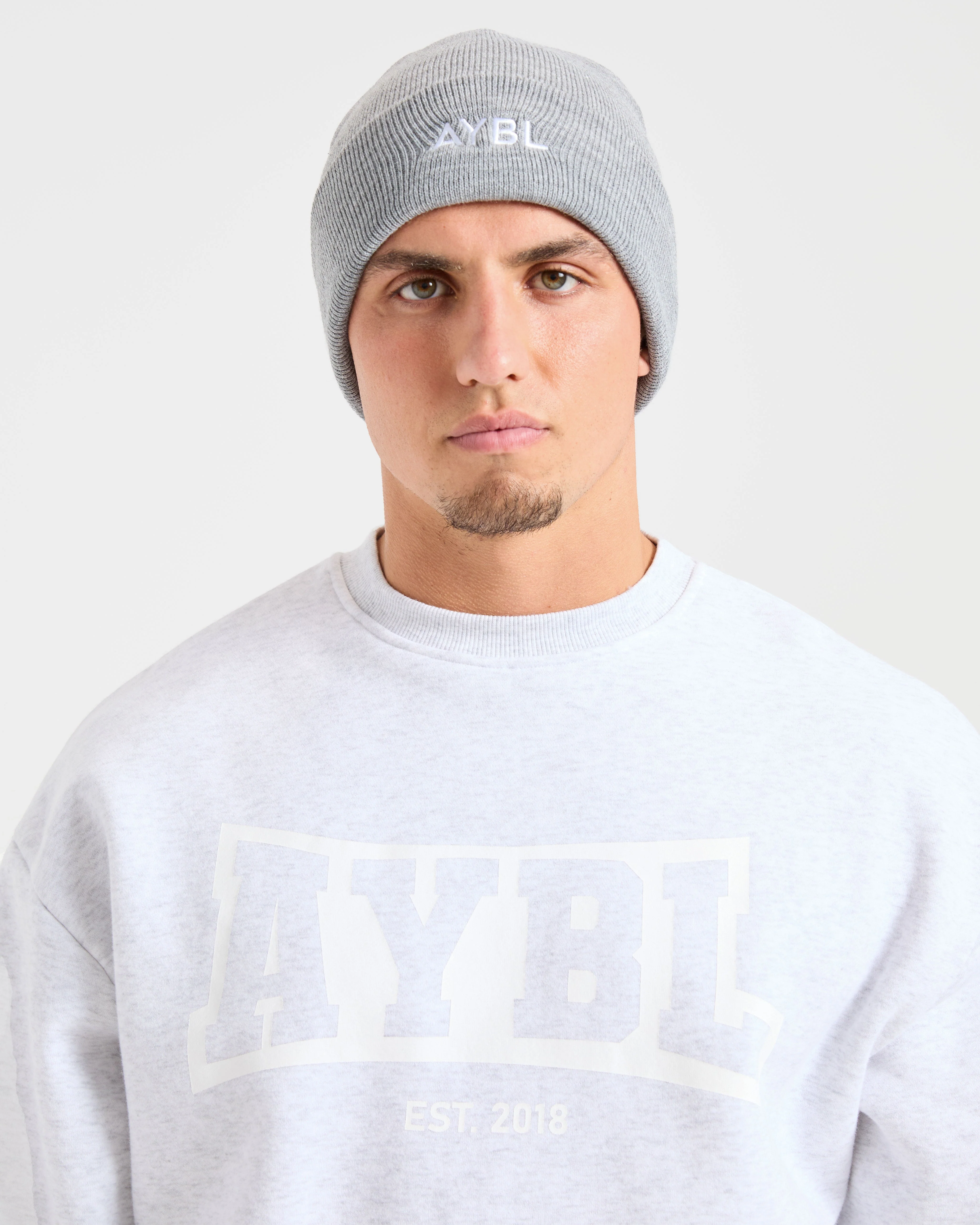 Embroidered Beanie - Grijs Marl - Image 4