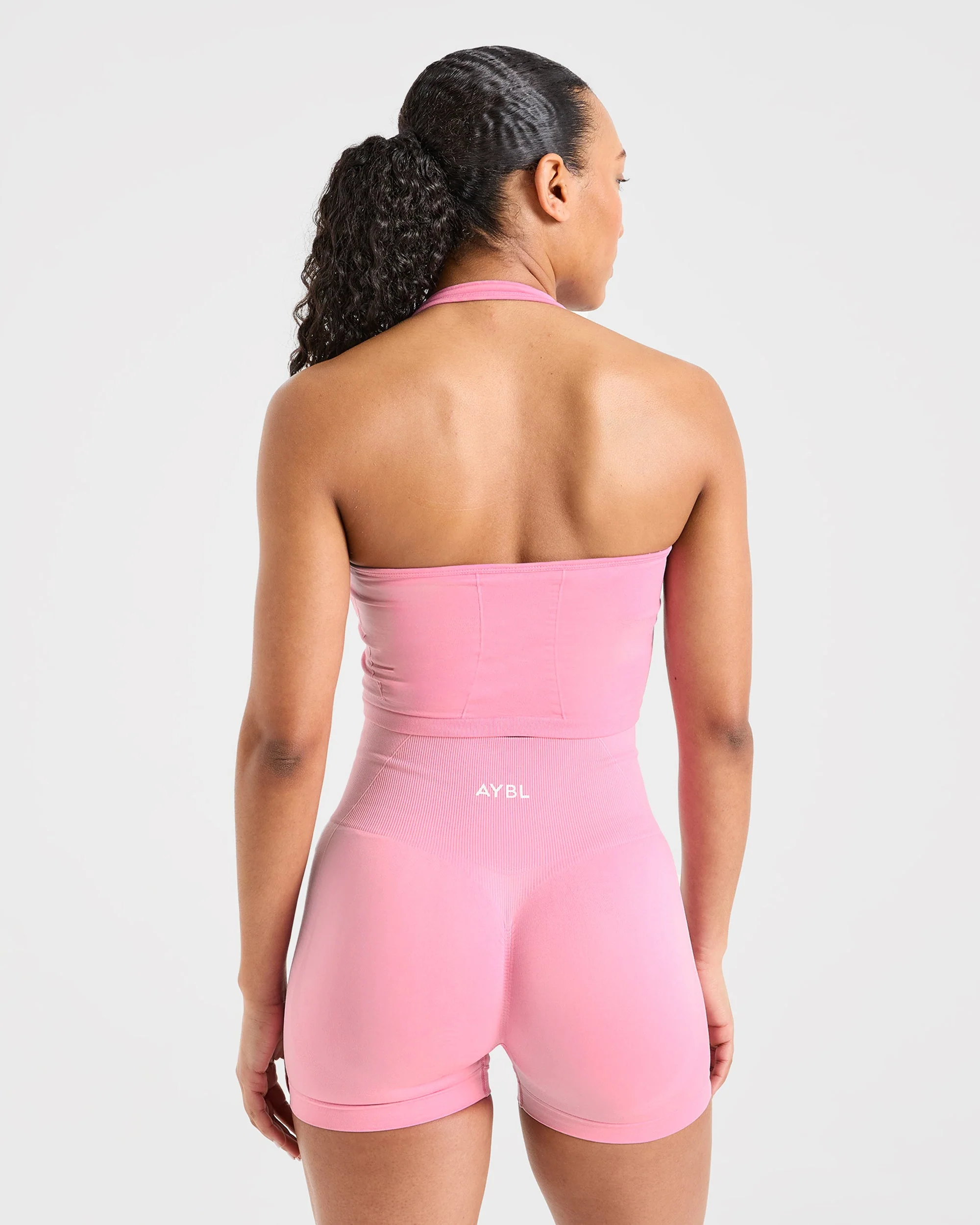 Empower Seamless Halterneck Crop Top - Baby Roze - Image 2