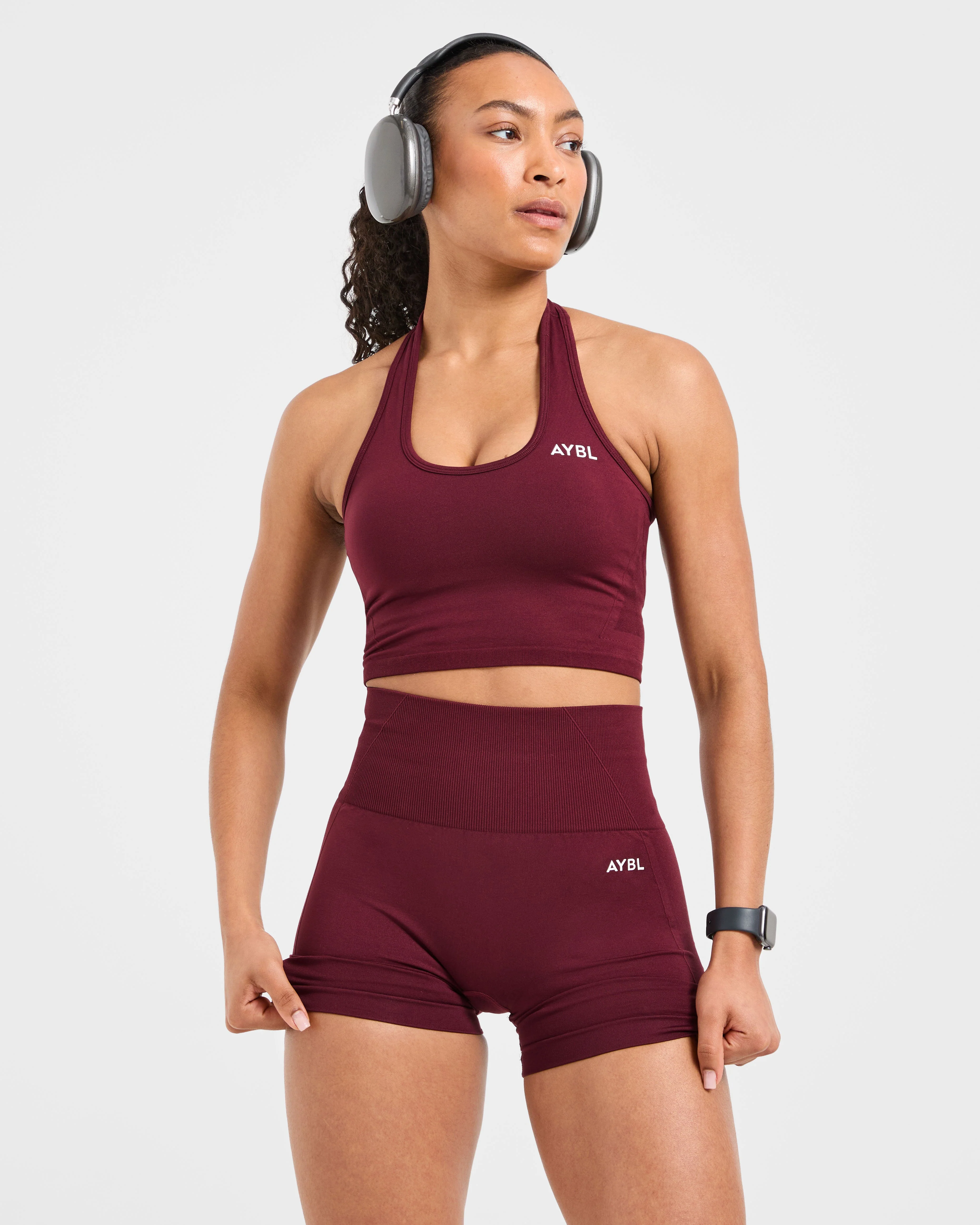 Empower Seamless Halterneck Crop Top - Rood Wine - Image 7