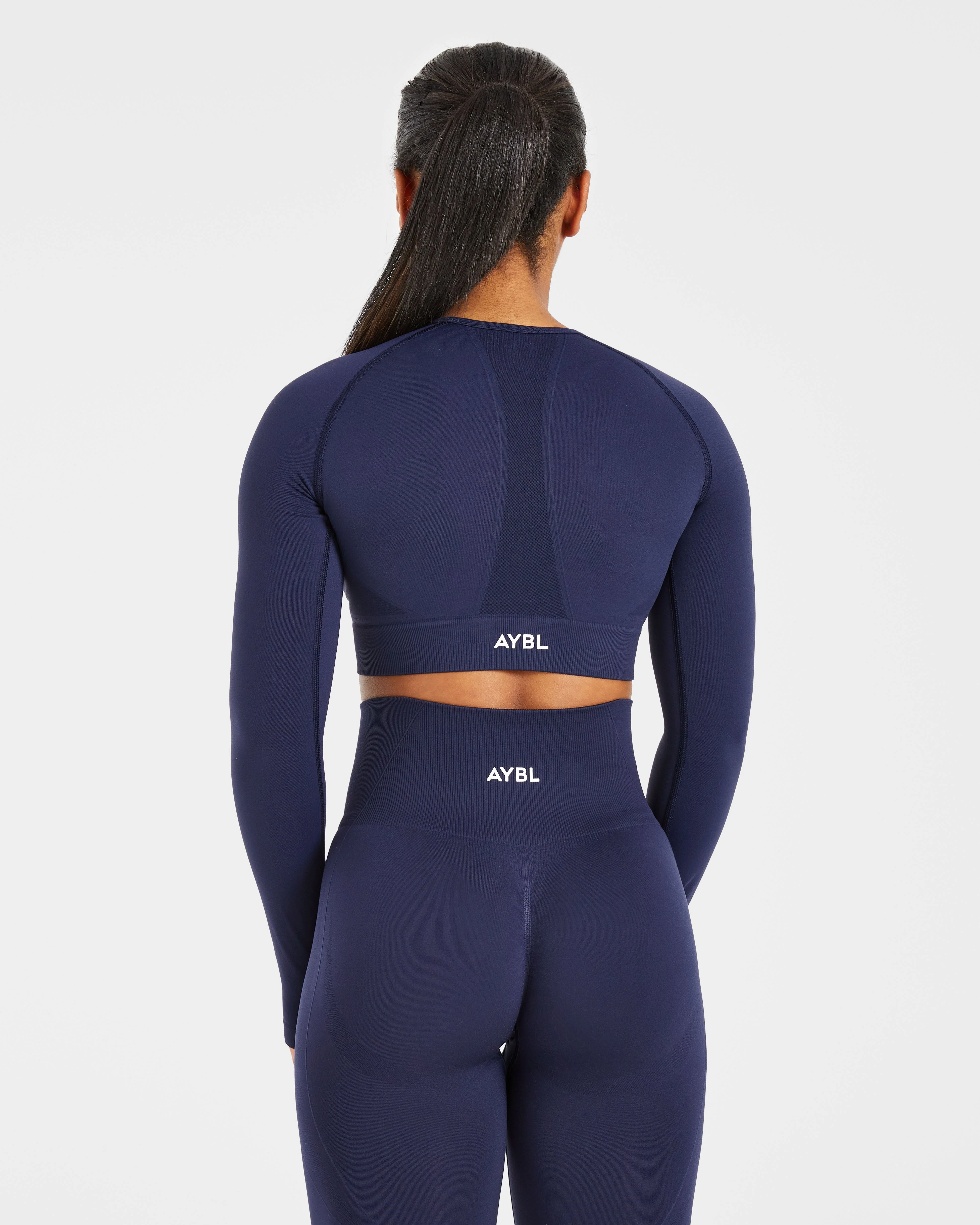 Empower Seamless Long Sleeve Crop Top - Navy - Image 2