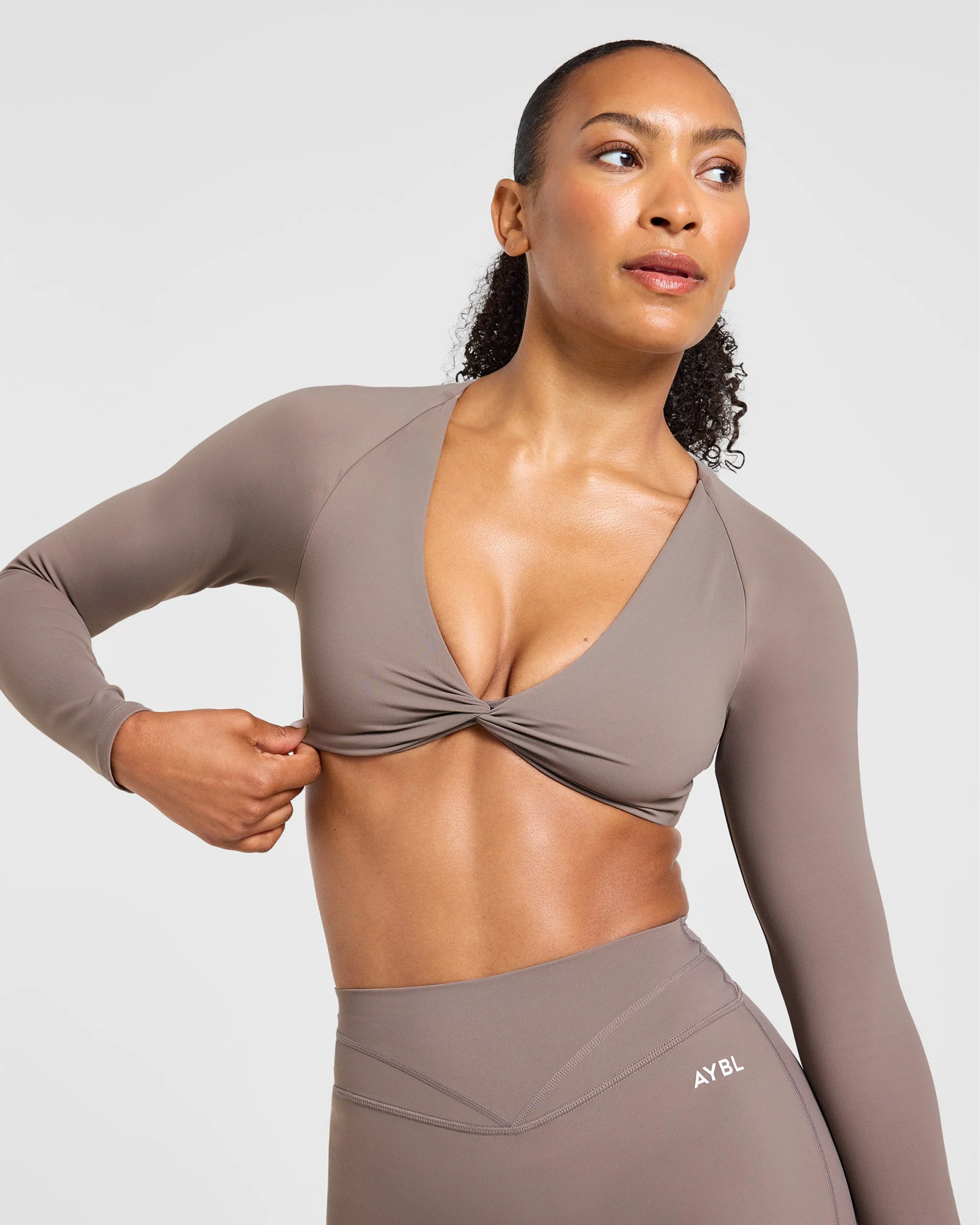 Engage Long Sleeve Crop Top - Warm Taupe - Image 7