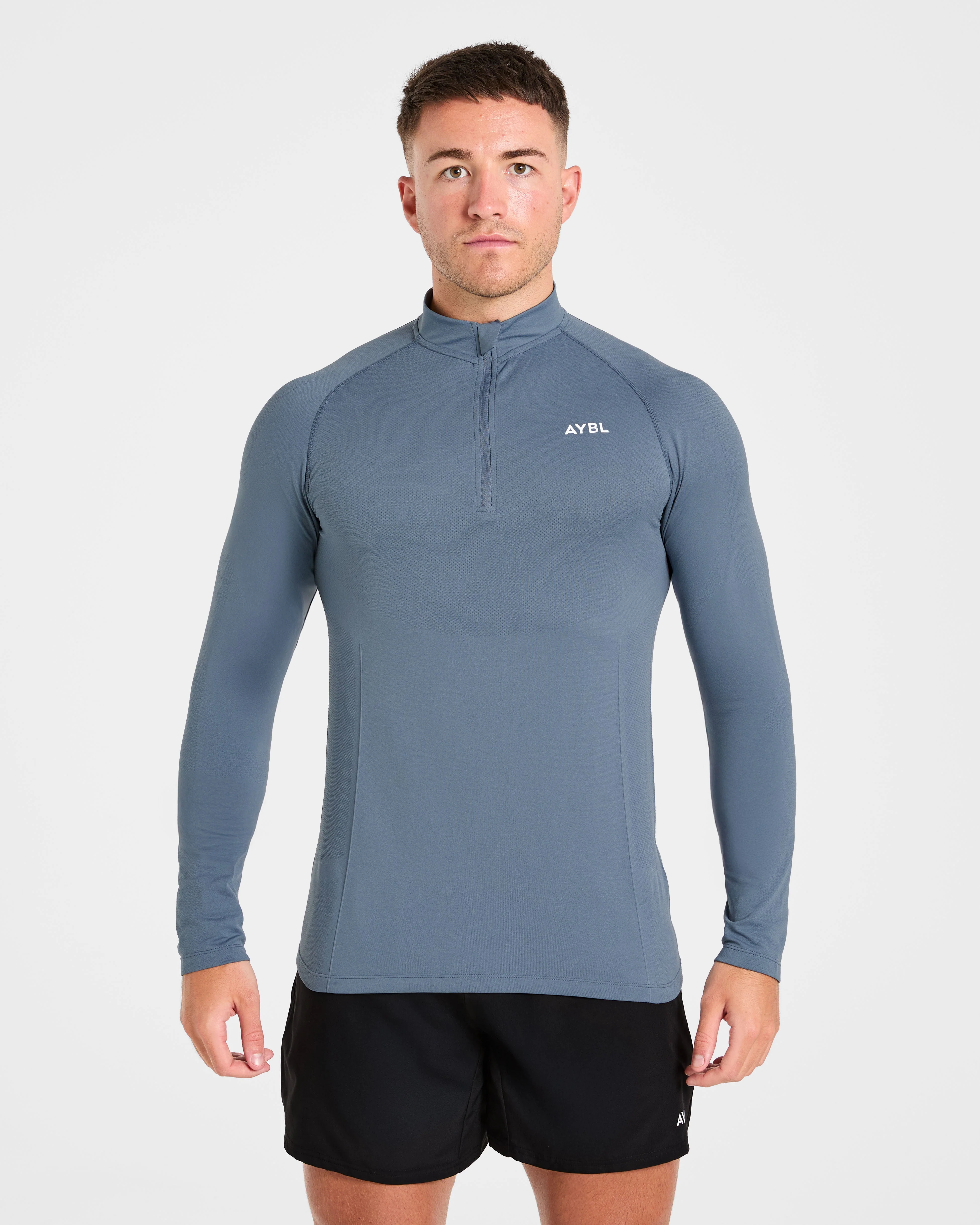 Essential Seamless 1/4 Zip Pullover - Slate Blauw