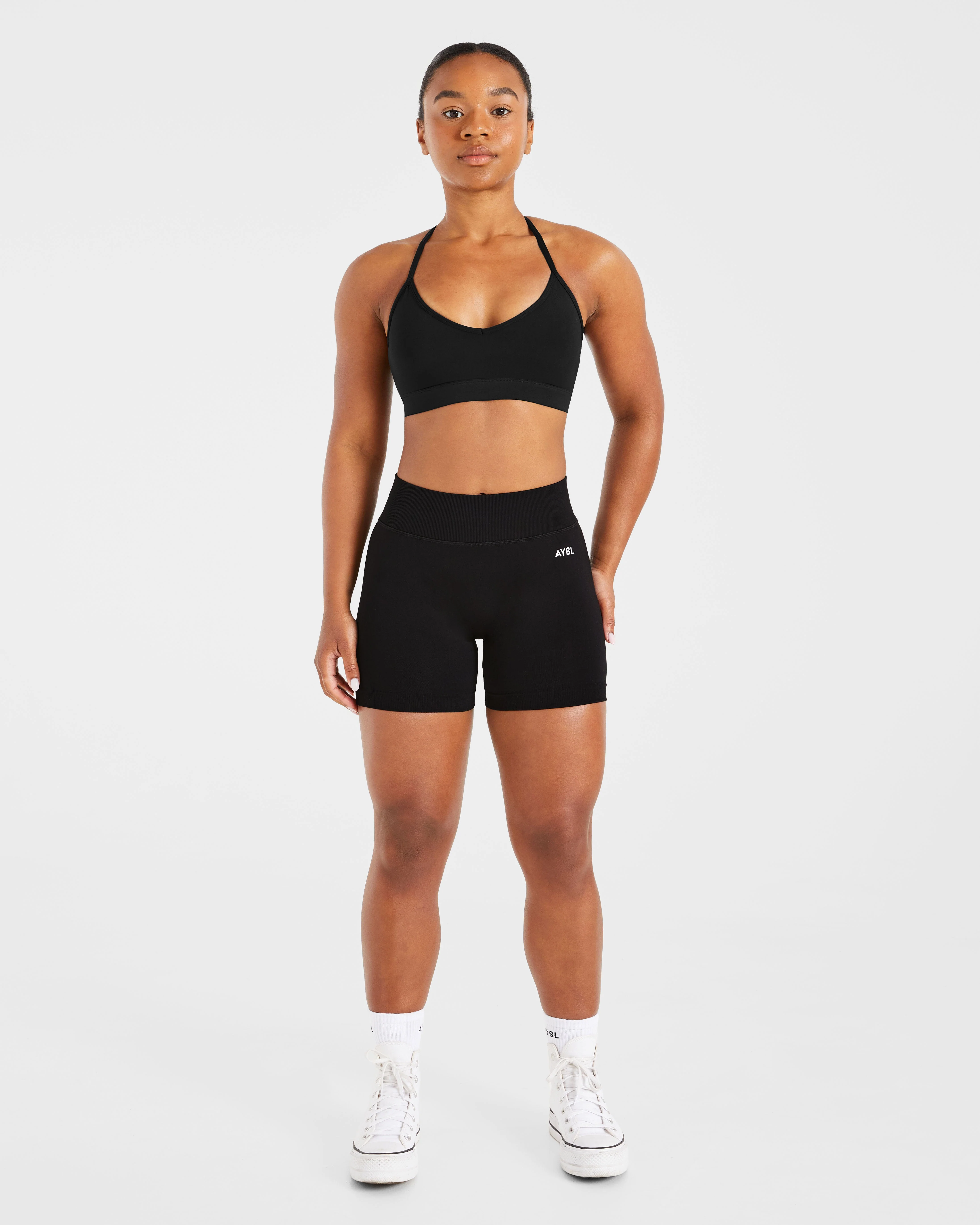 Essential V Neck Strappy Sports Bra - Zwart - Image 3