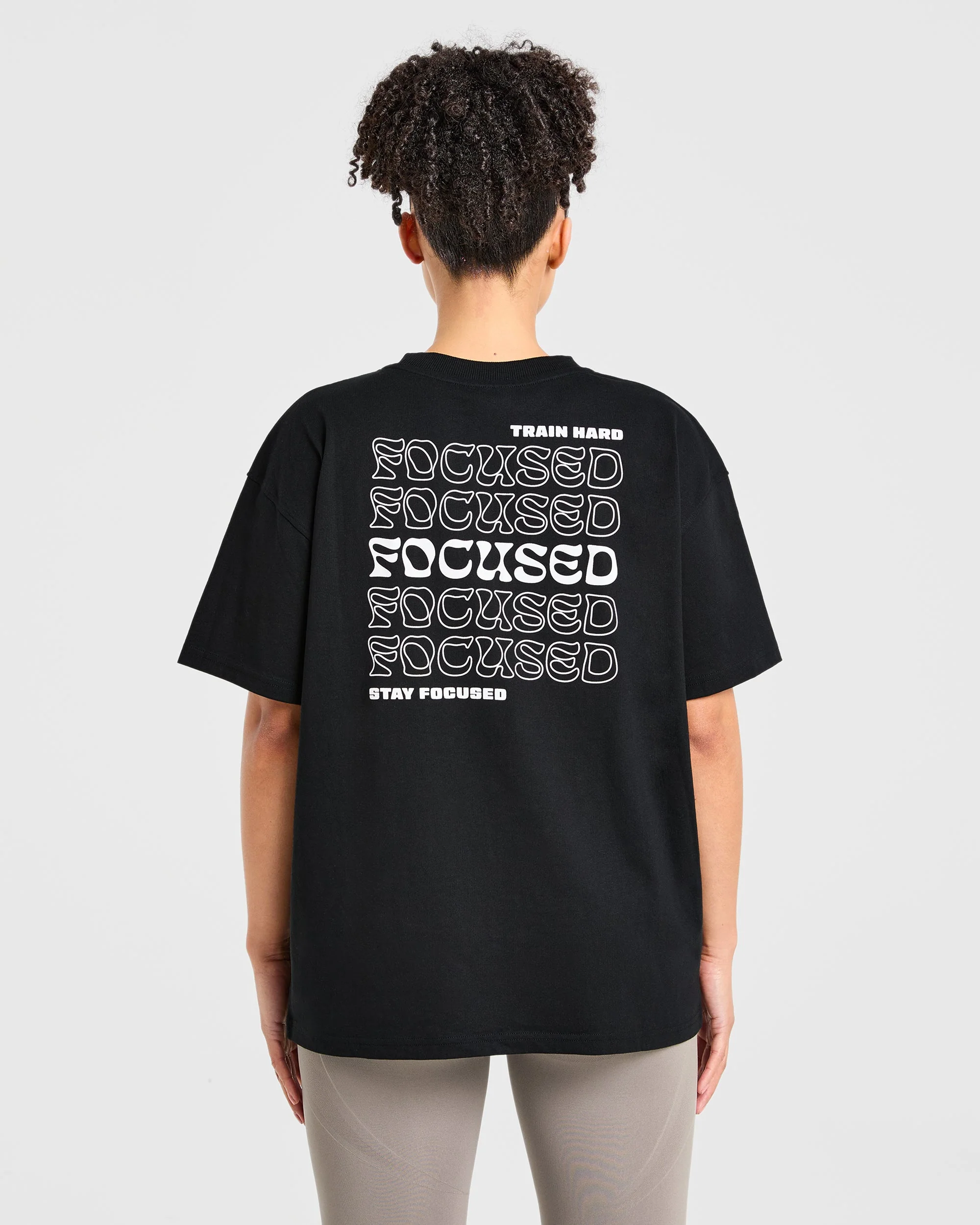 Focused Wavy Oversized T Shirt - Zwart