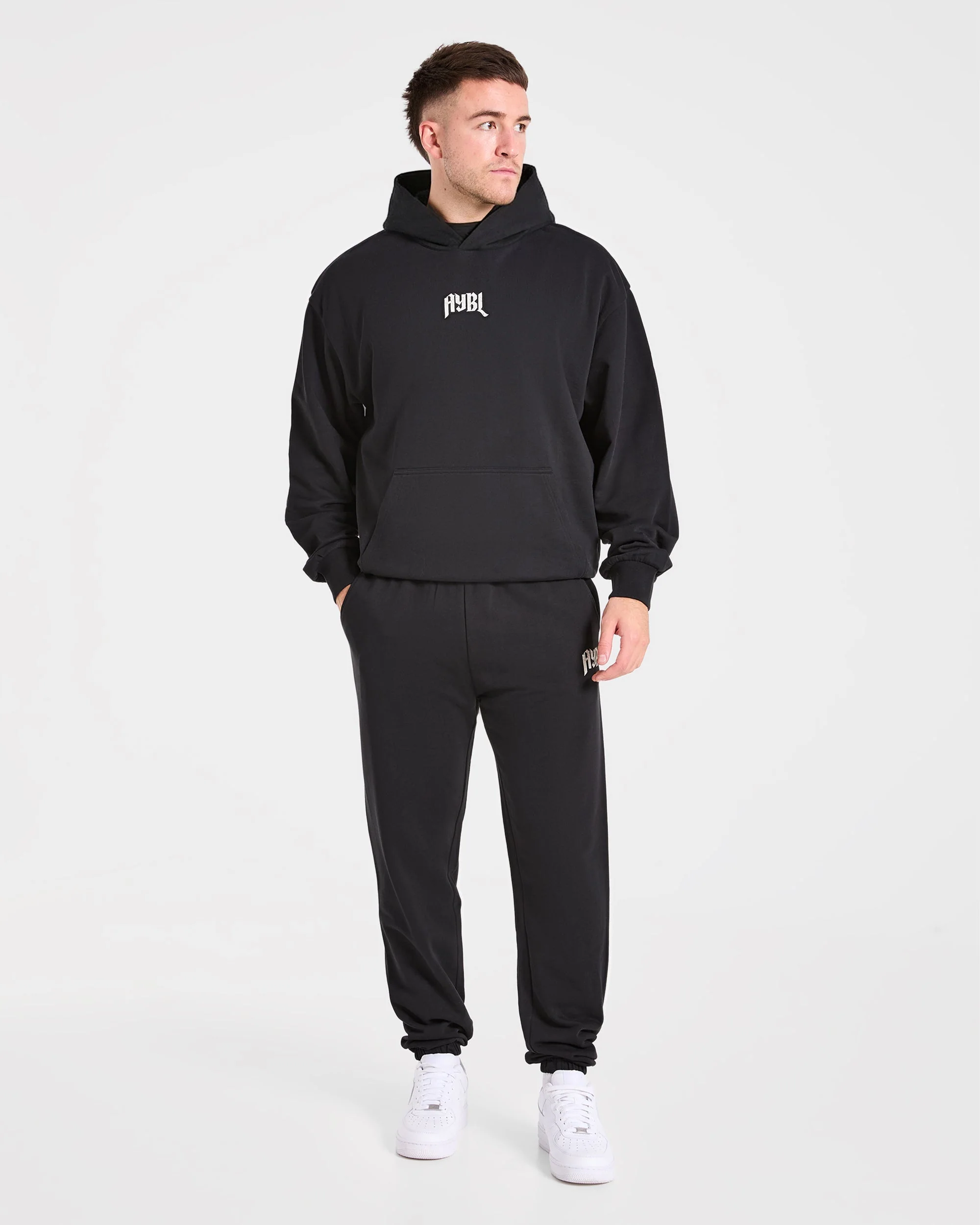 Heavy Lifting Gothic Oversized Hoodie - Zwart/Off Wit - Image 3