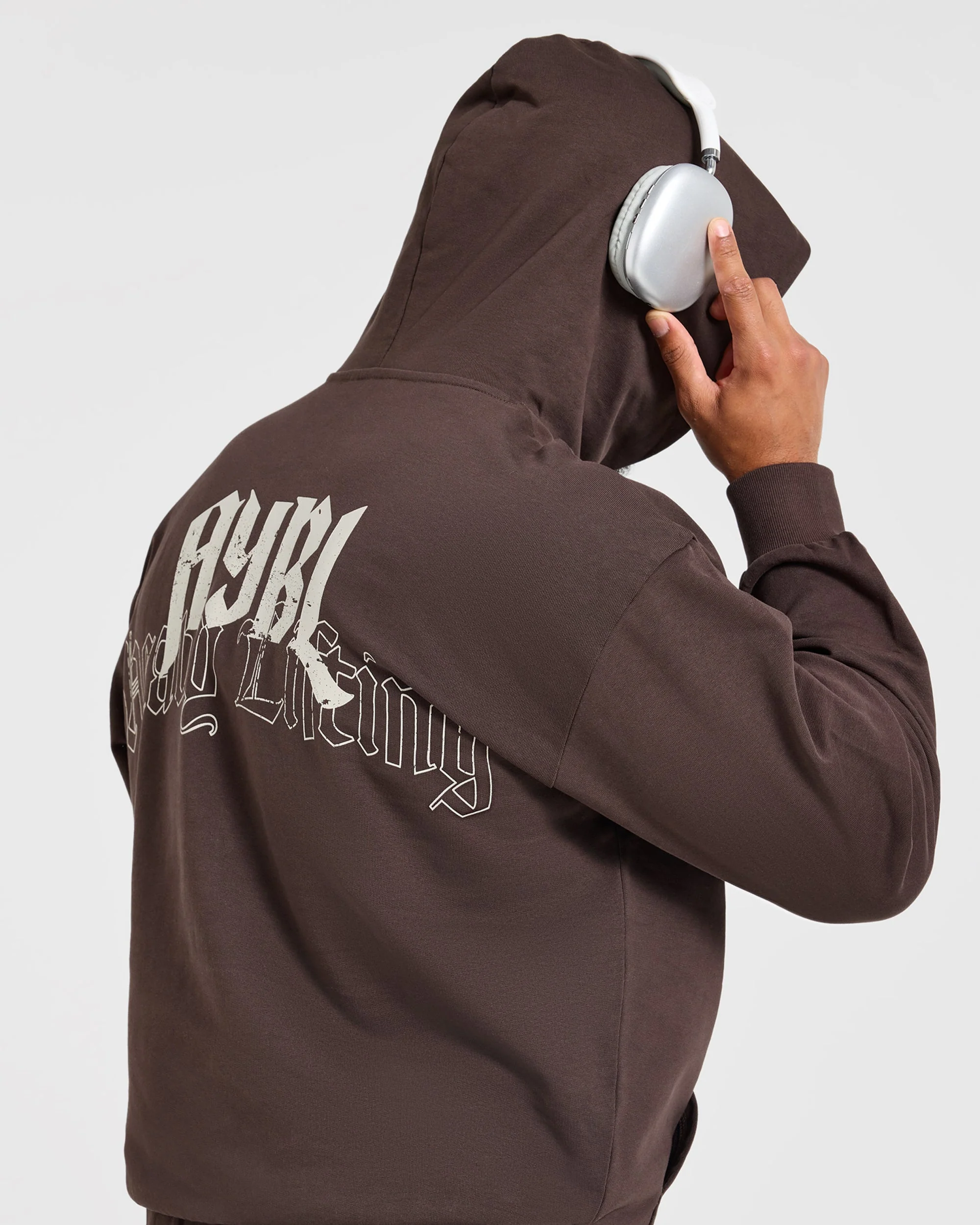 Heavy Lifting Gothic Oversized Hoodie - Bruin/Crème - Image 8