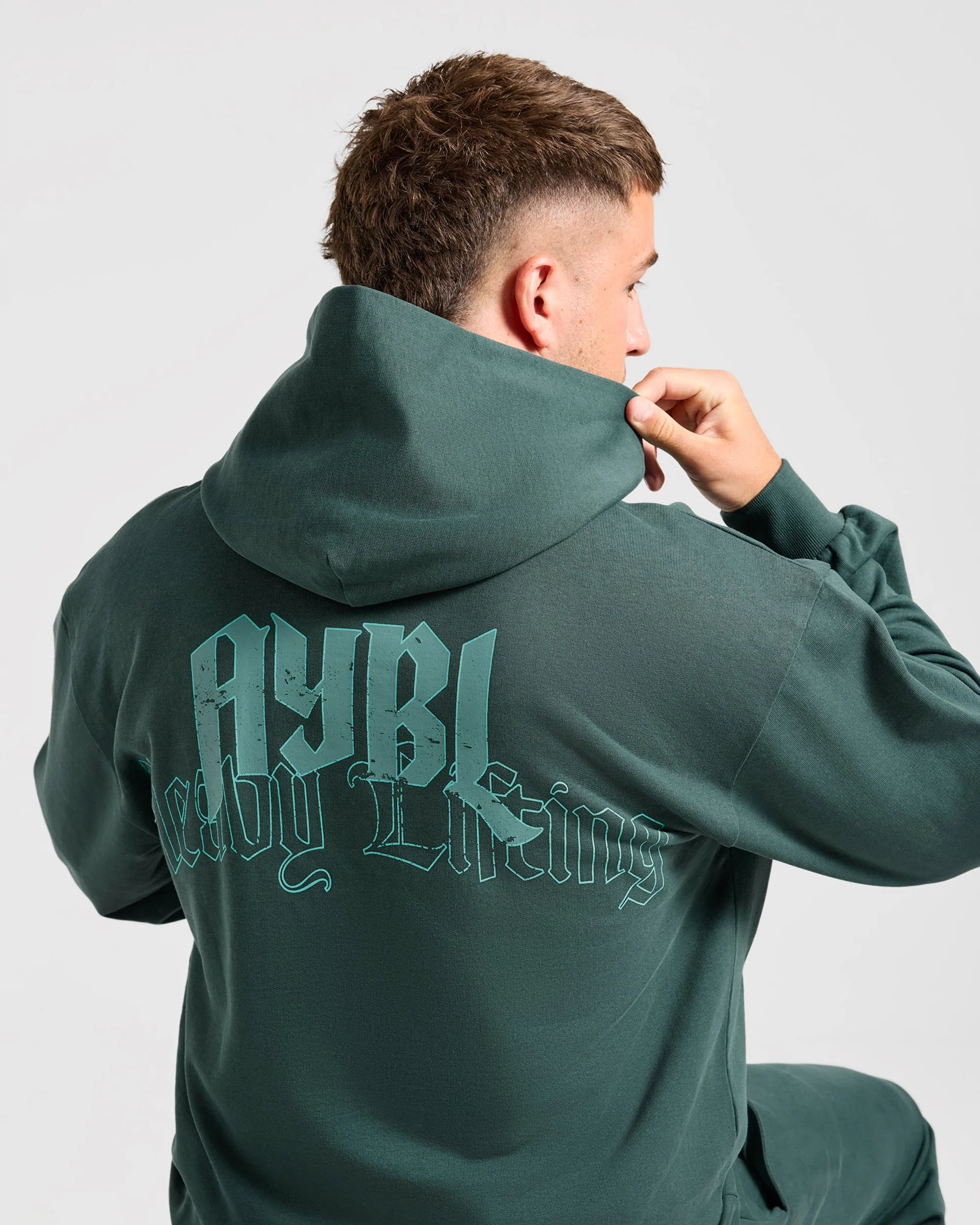 Heavy Lifting Gothic Oversized Hoodie - Midnight Teal - Image 8