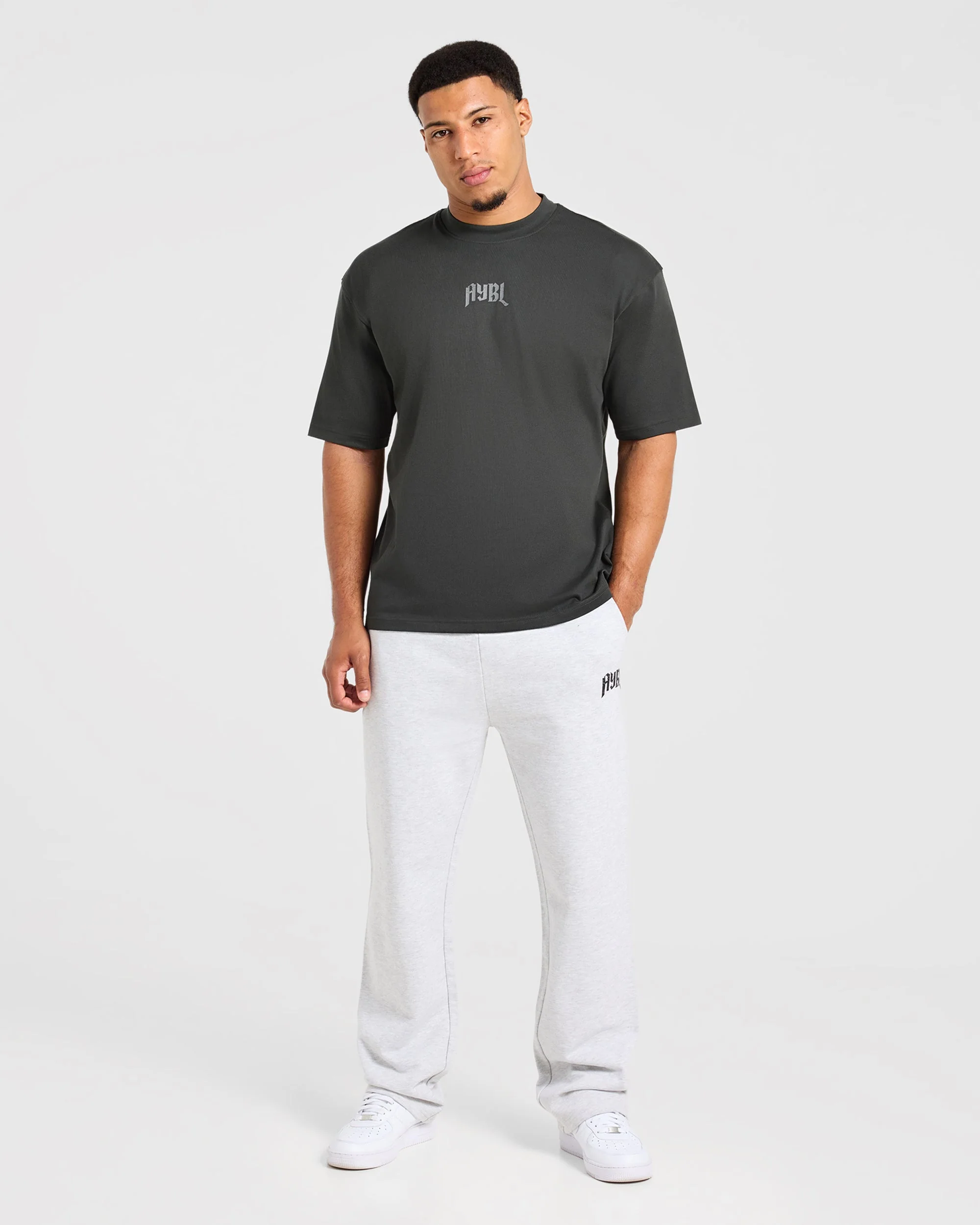 Heavy Lifting Gothic Oversized T Shirt - Charcoal/Geel - Image 3