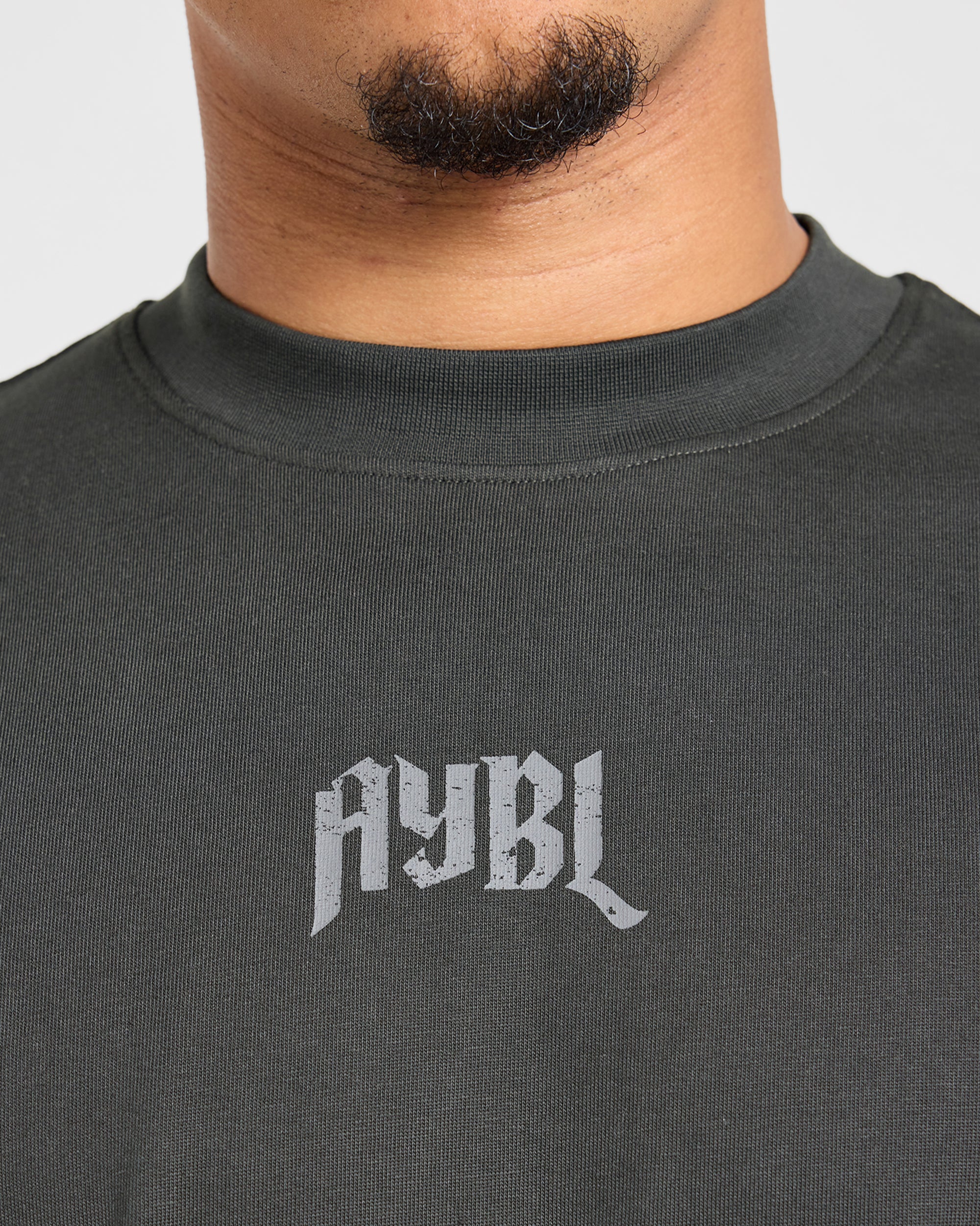 Heavy Lifting Gothic Oversized T Shirt - Charcoal/Geel - Image 5