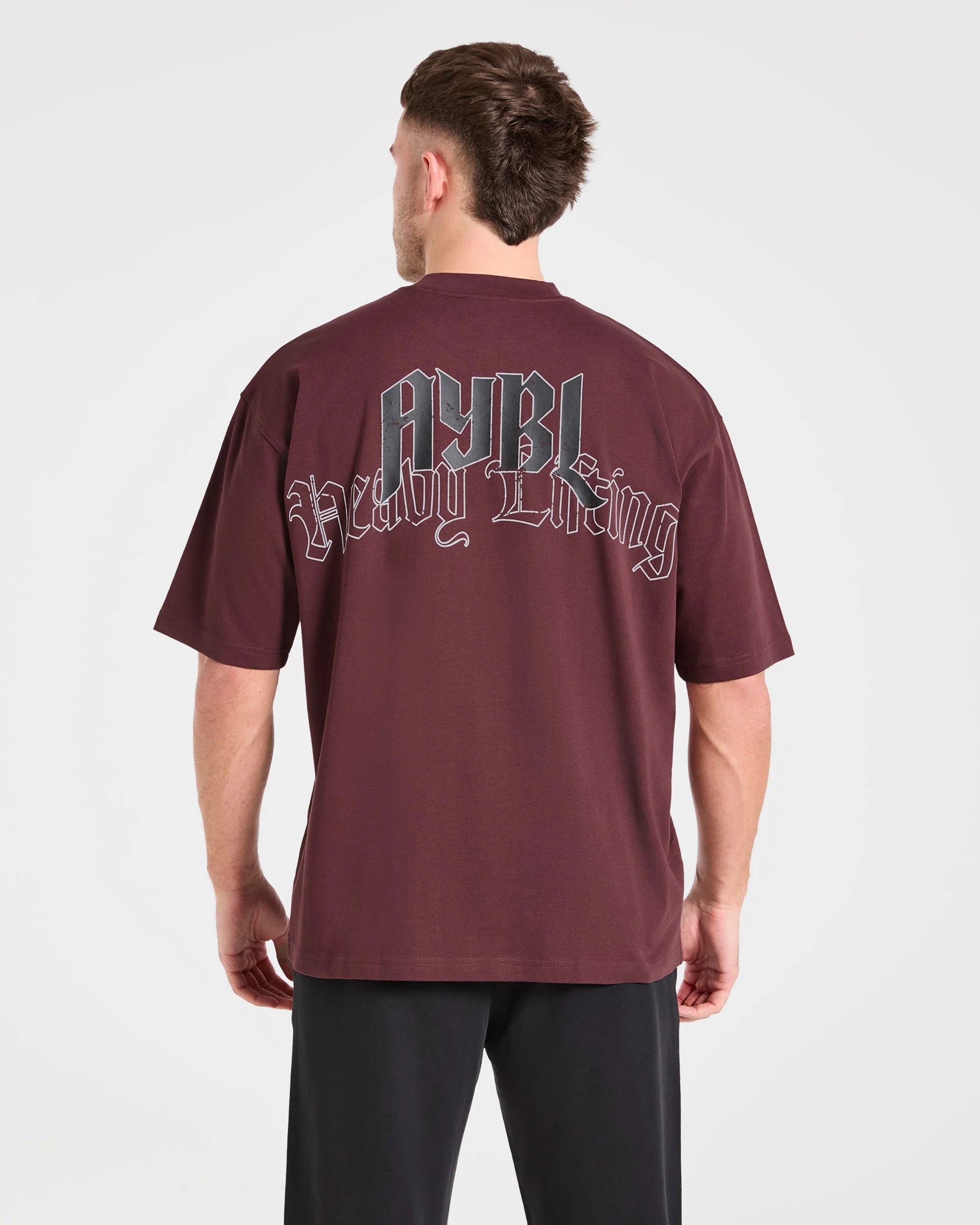 Heavy Lifting Gothic Oversized T Shirt - Dusty Plum/Zwart