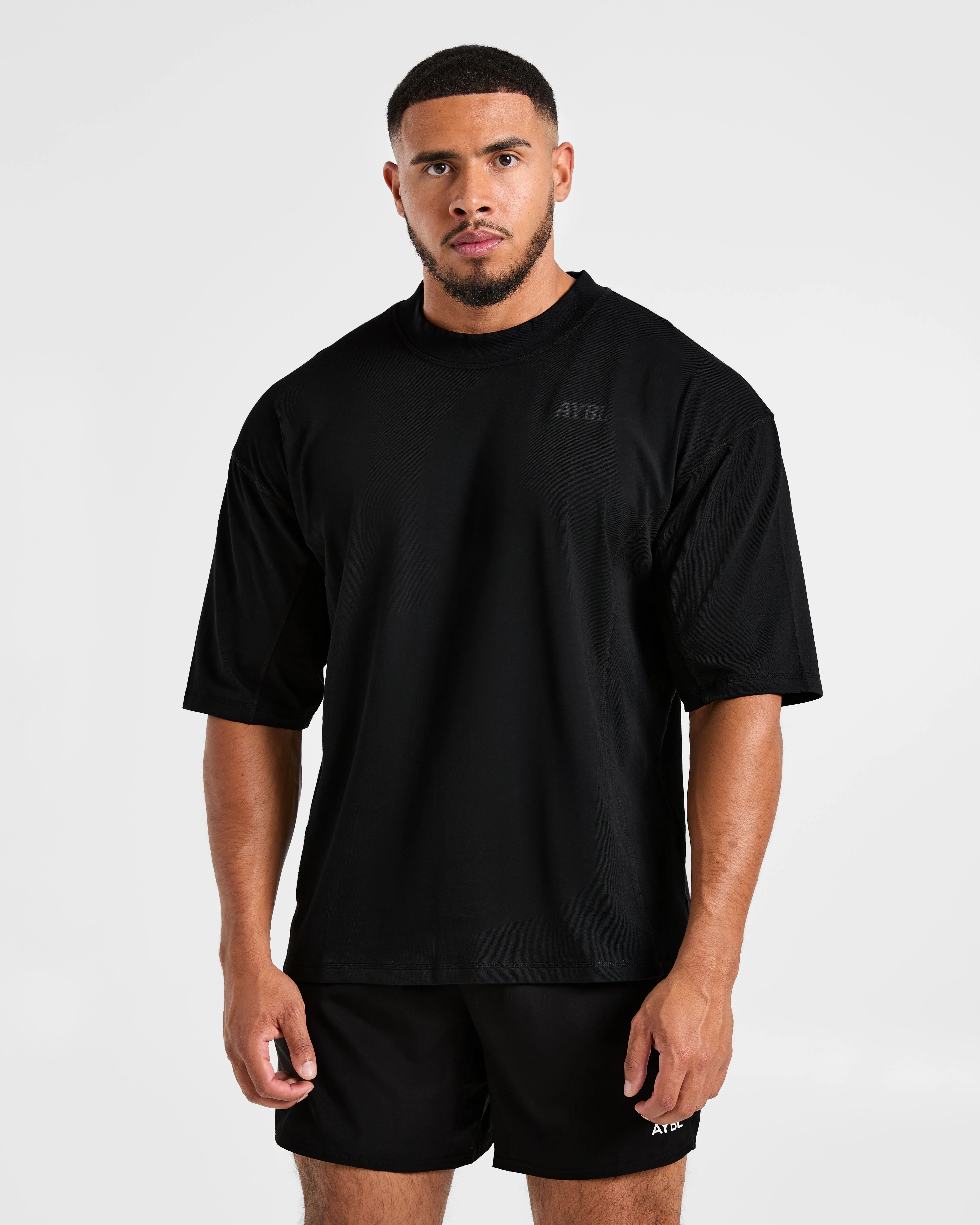 Lift Club Distressed Oversized T Shirt - Zwart/Charcoal - Image 2