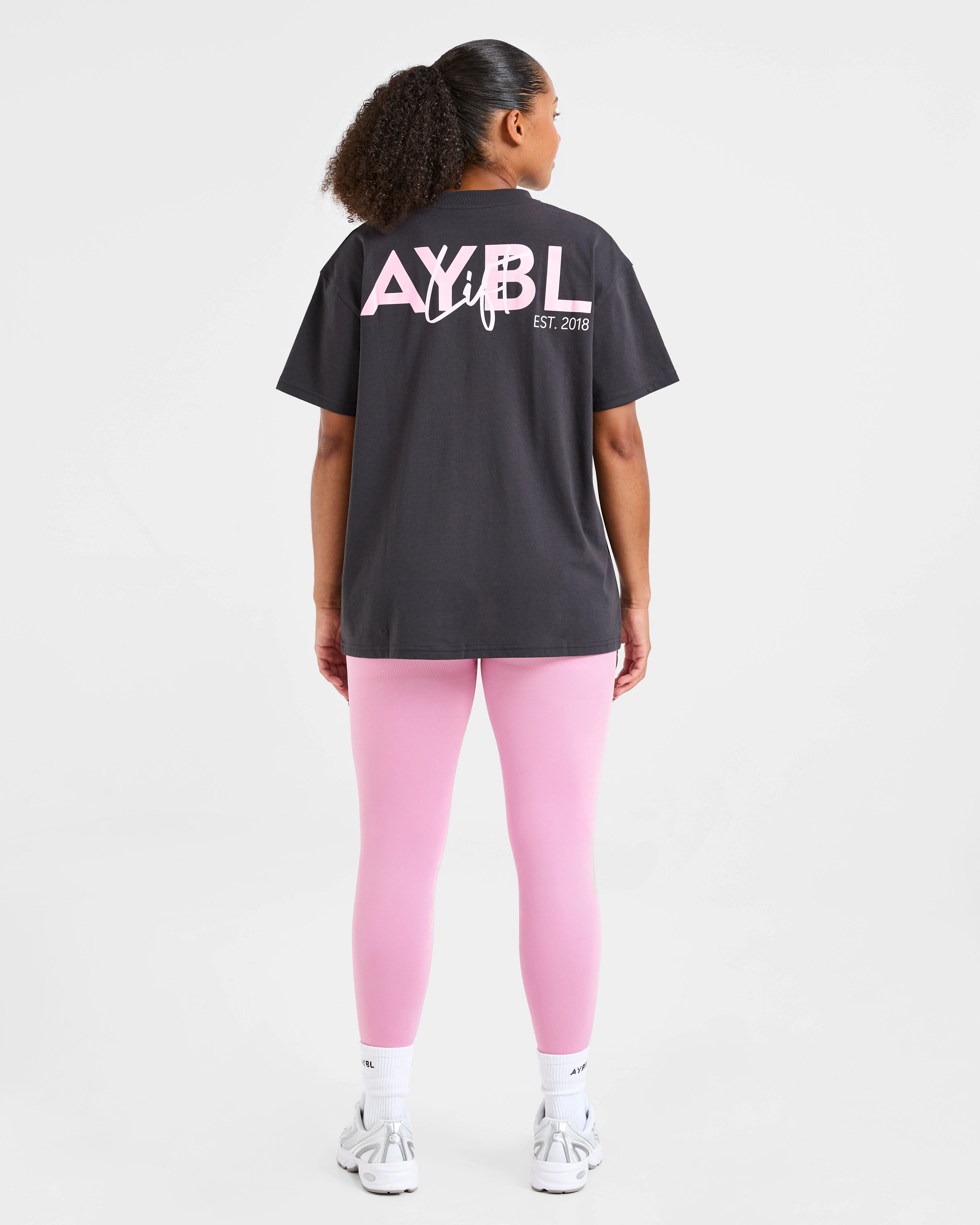 Lift Graphic Oversized T Shirt - Charcoal/Roze - Image 4