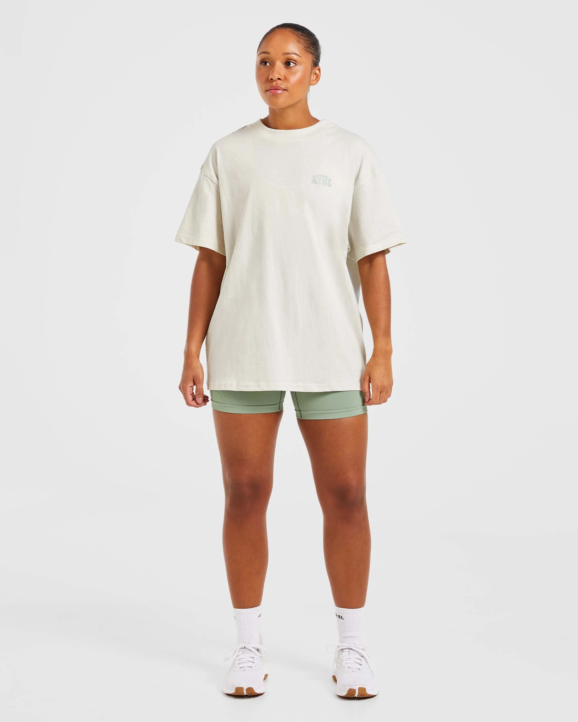 Mind Over Matter Oversized T Shirt - Beige/Groen - Image 4