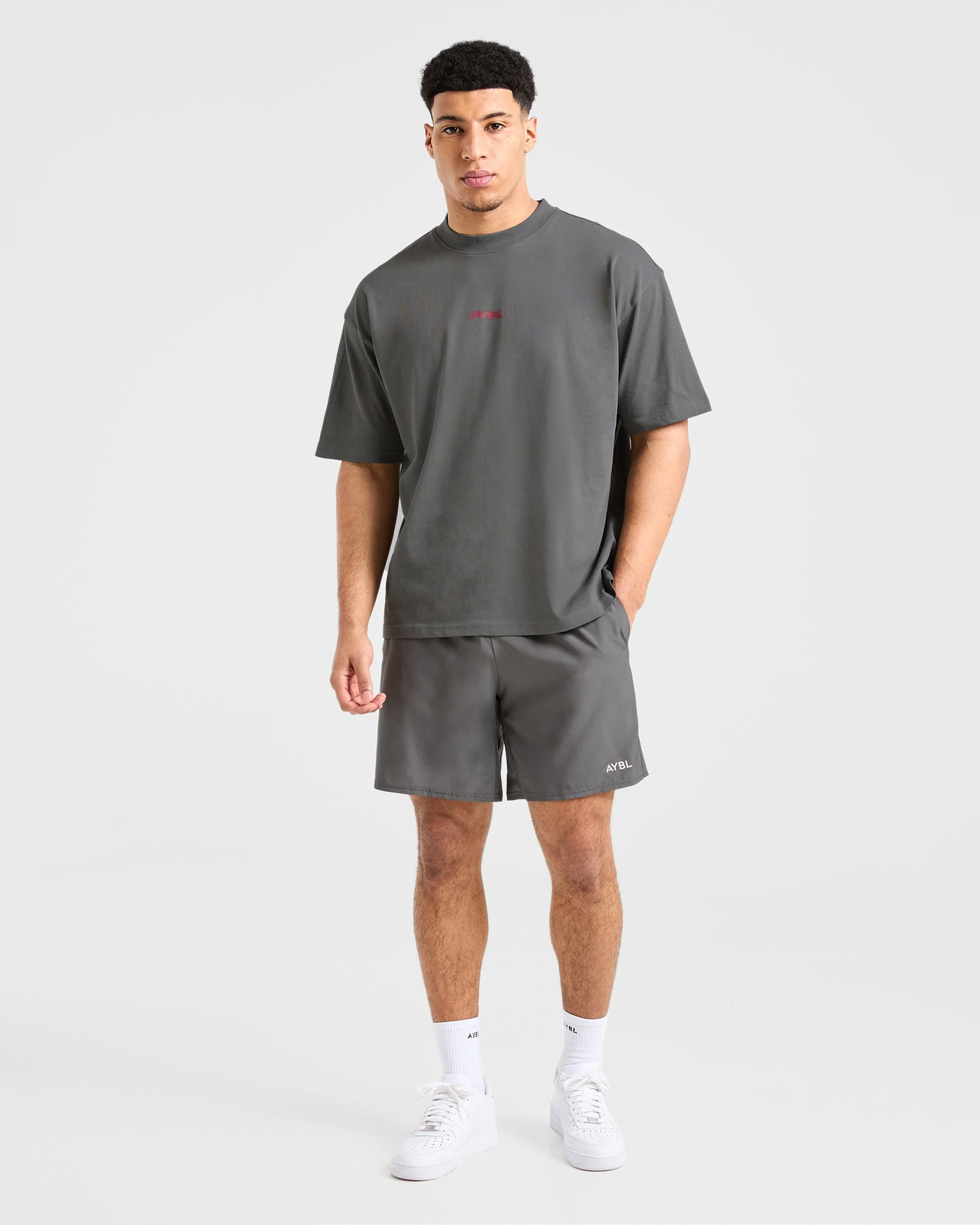Orbit Oversized T Shirt - Charcoal/Rood - Image 4