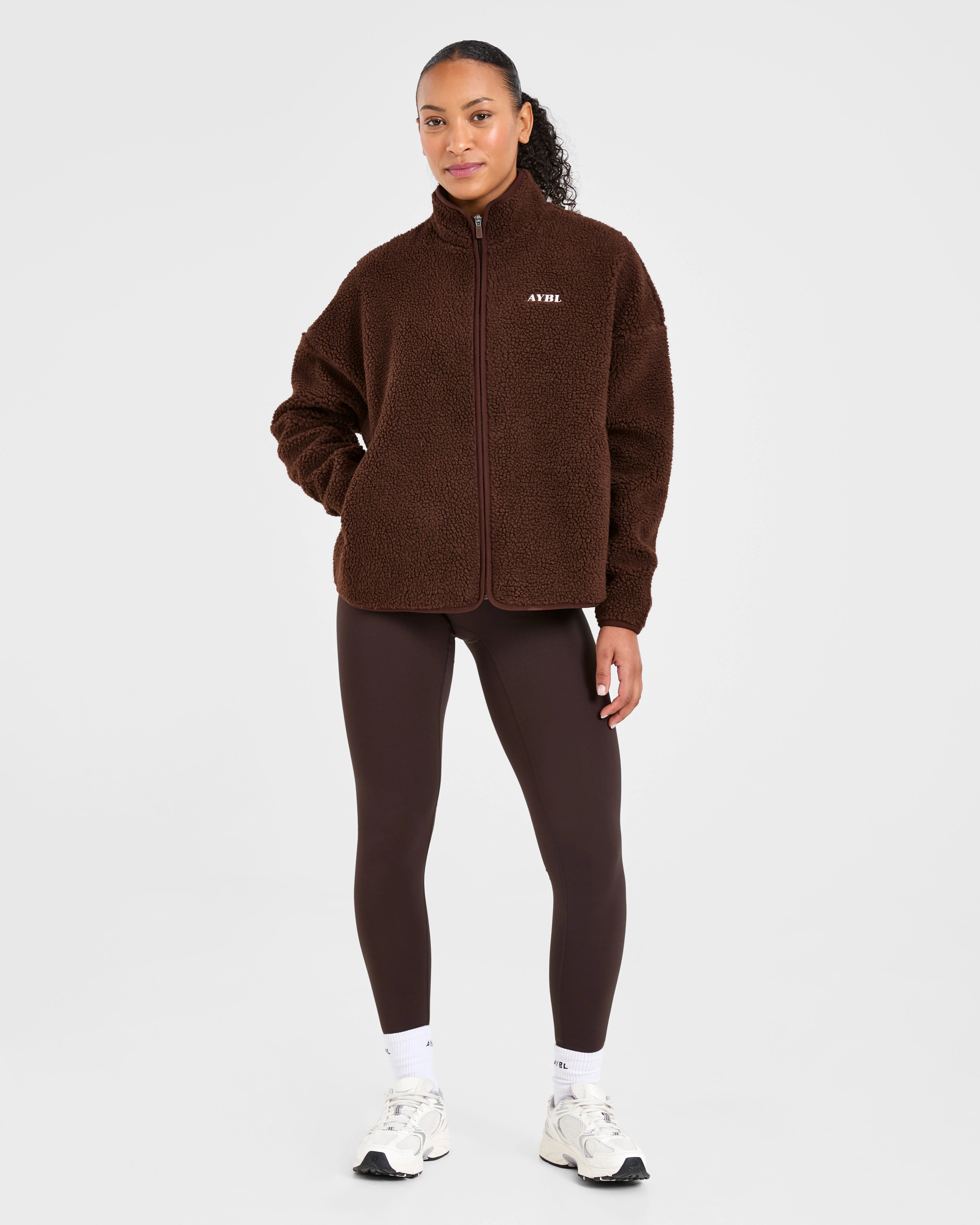 Oversized Zip Up Fleece Jacket - Bruin - Image 3
