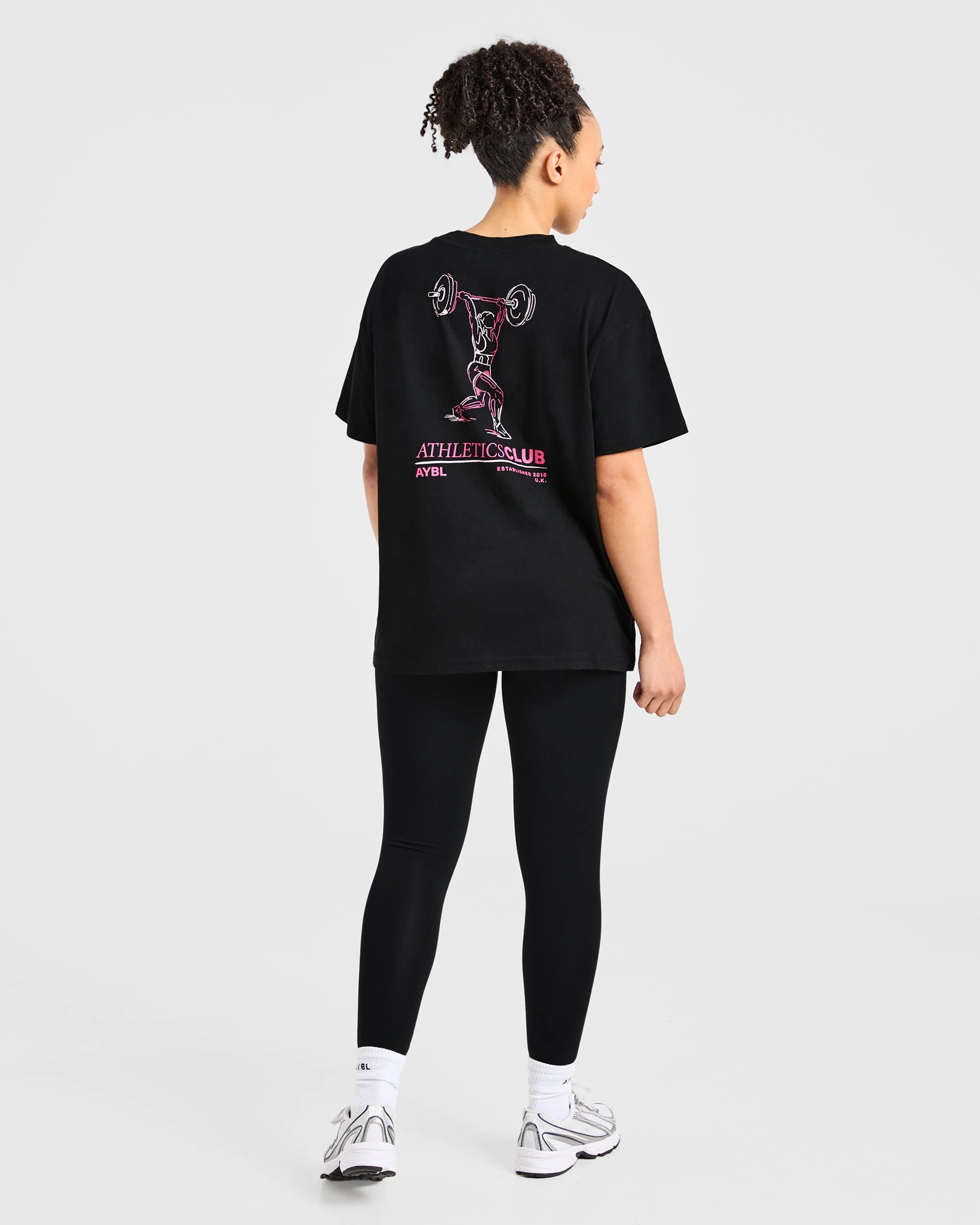 Power Lifting Illustration T Shirt - Zwart/Roze - Image 3