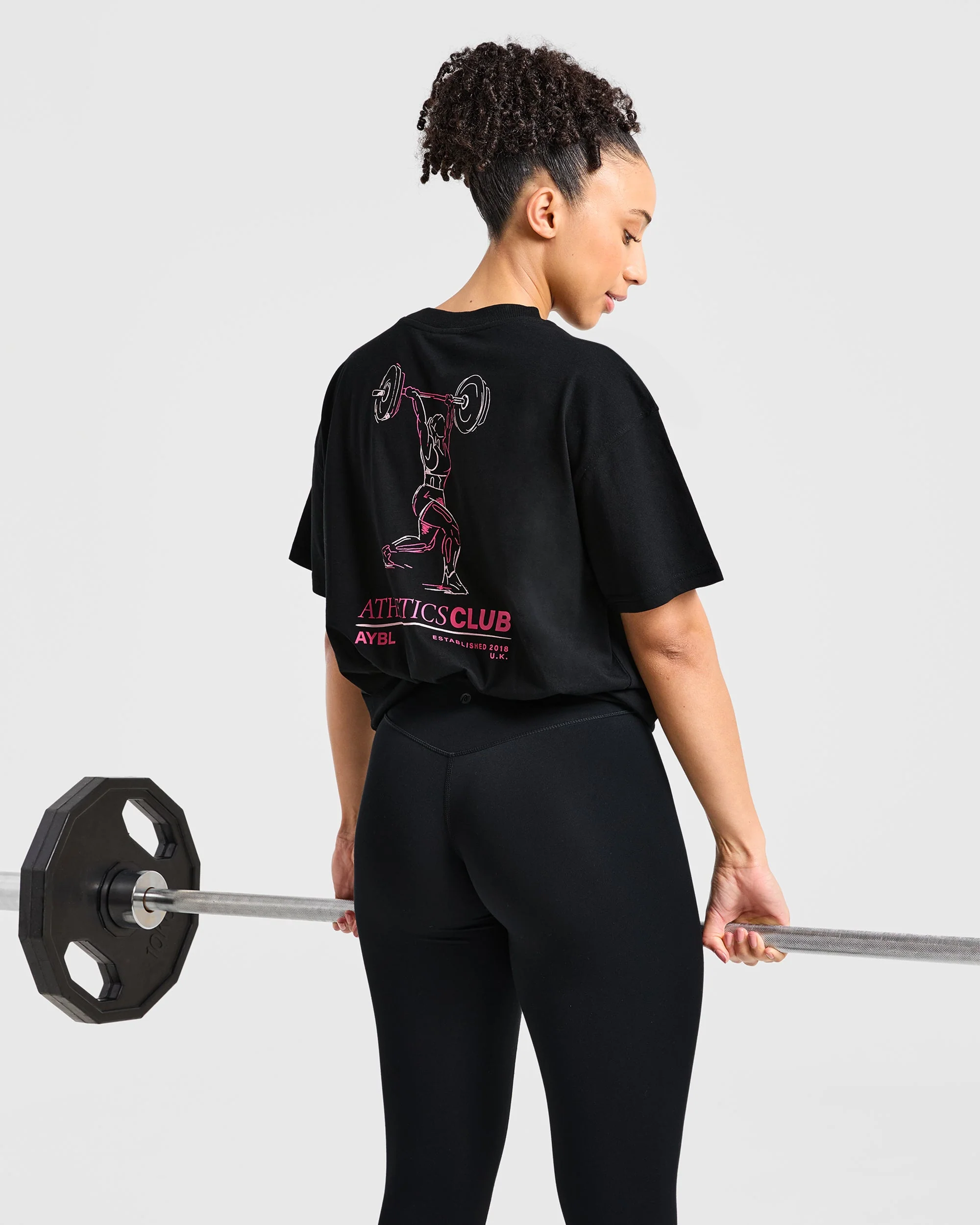 Power Lifting Illustration T Shirt - Zwart/Roze - Image 7