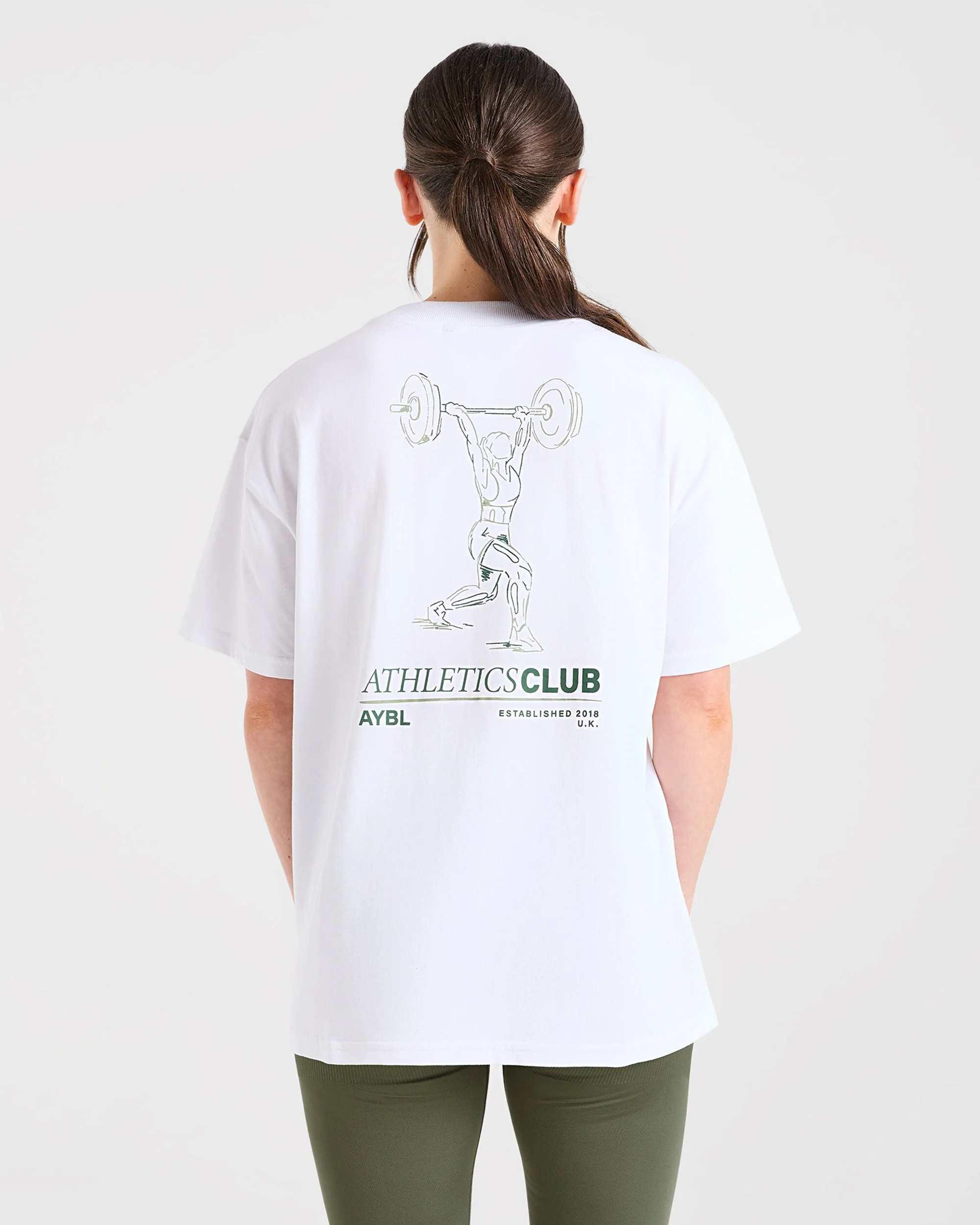 Power Lifting Illustration T Shirt - Wit/Groen