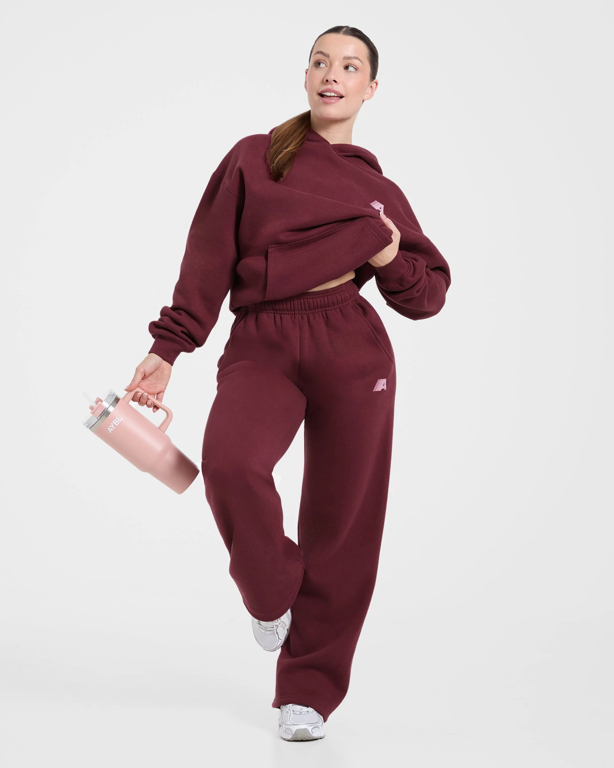 Retro Athletics Oversized Straight Leg Joggers - Deep Raspberry/Roze - Image 7