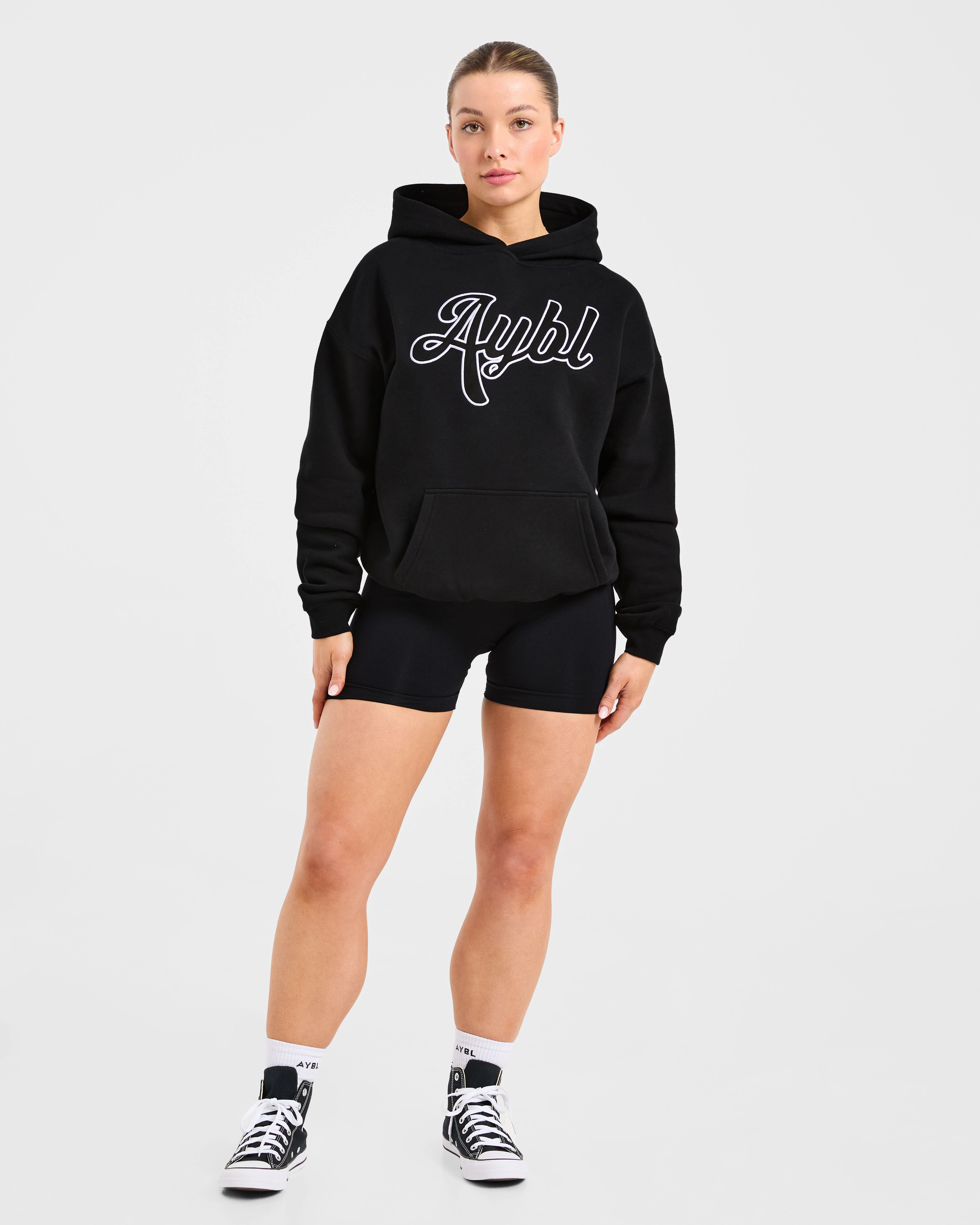 Script Embroidered Oversized Hoodie - Zwart - Image 3