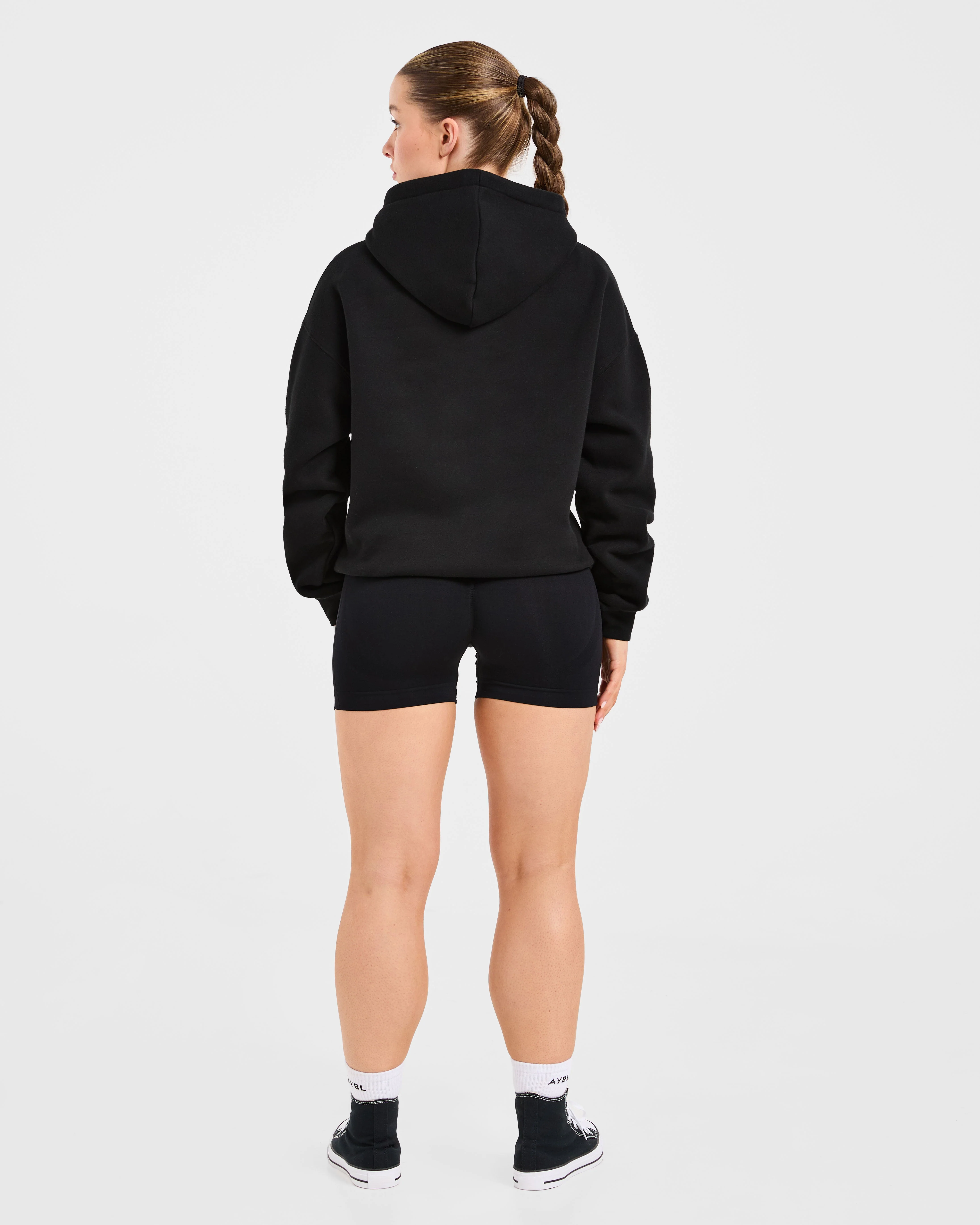 Script Embroidered Oversized Hoodie - Zwart - Image 4