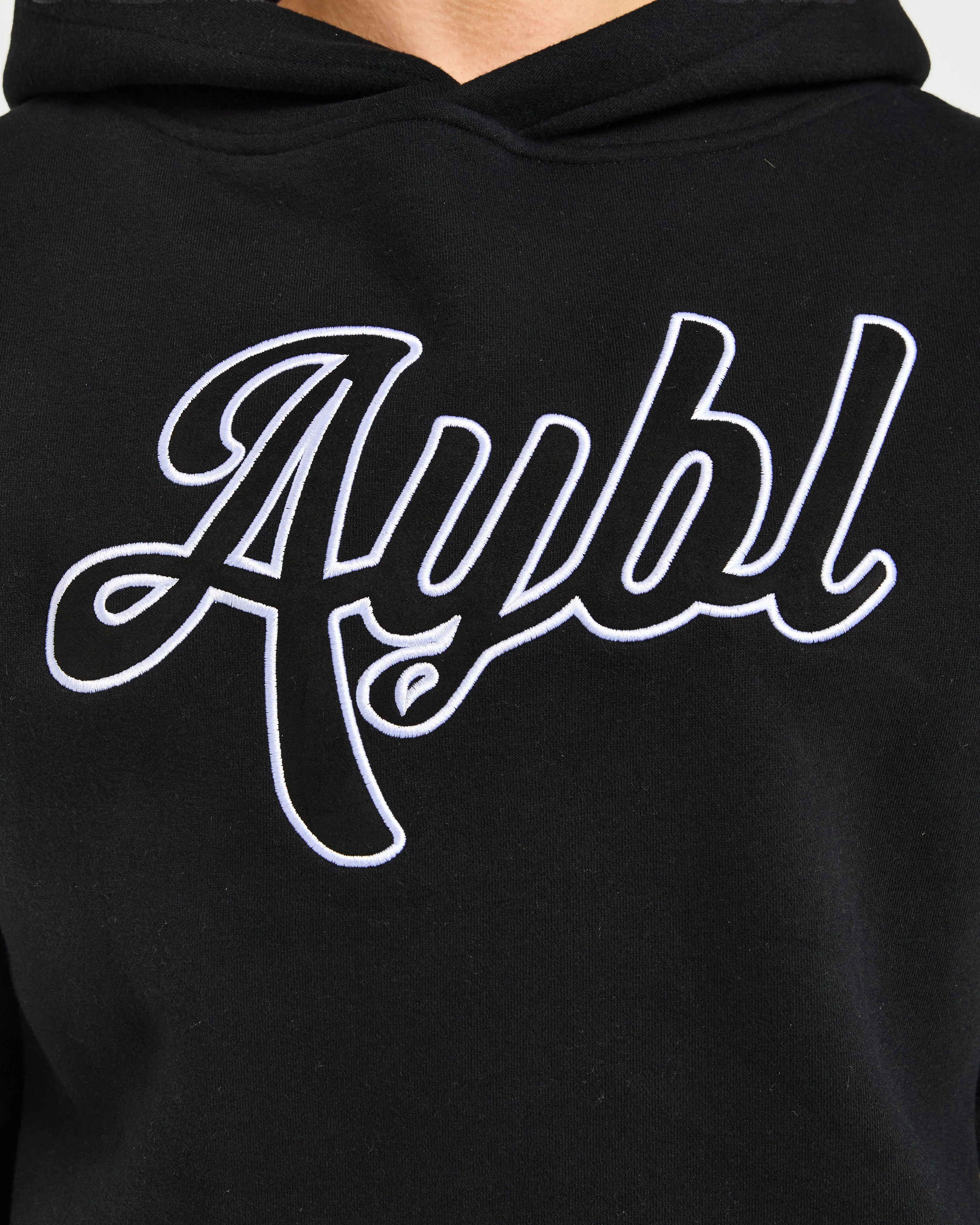 Script Embroidered Oversized Hoodie - Zwart - Image 5