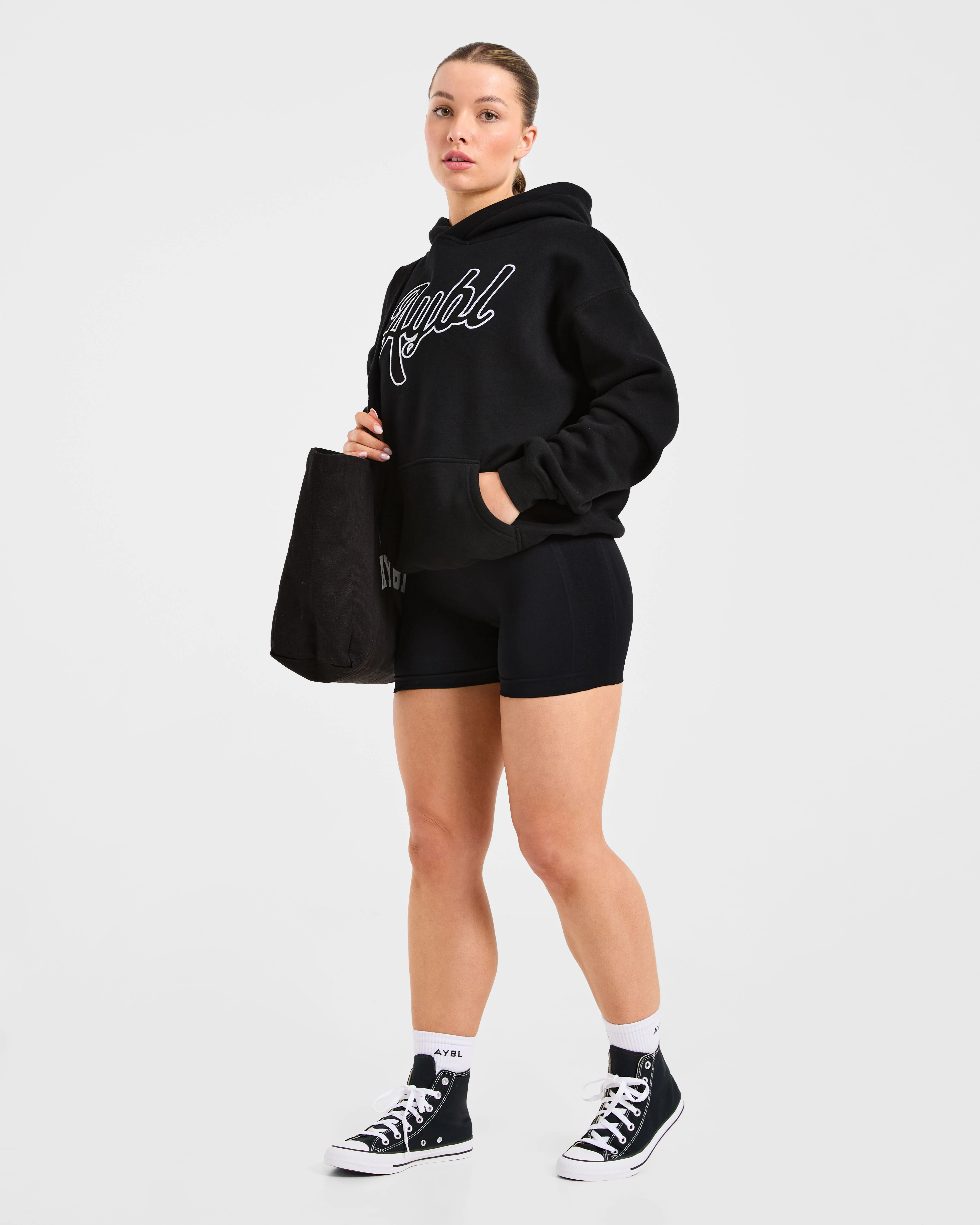Script Embroidered Oversized Hoodie - Zwart - Image 7