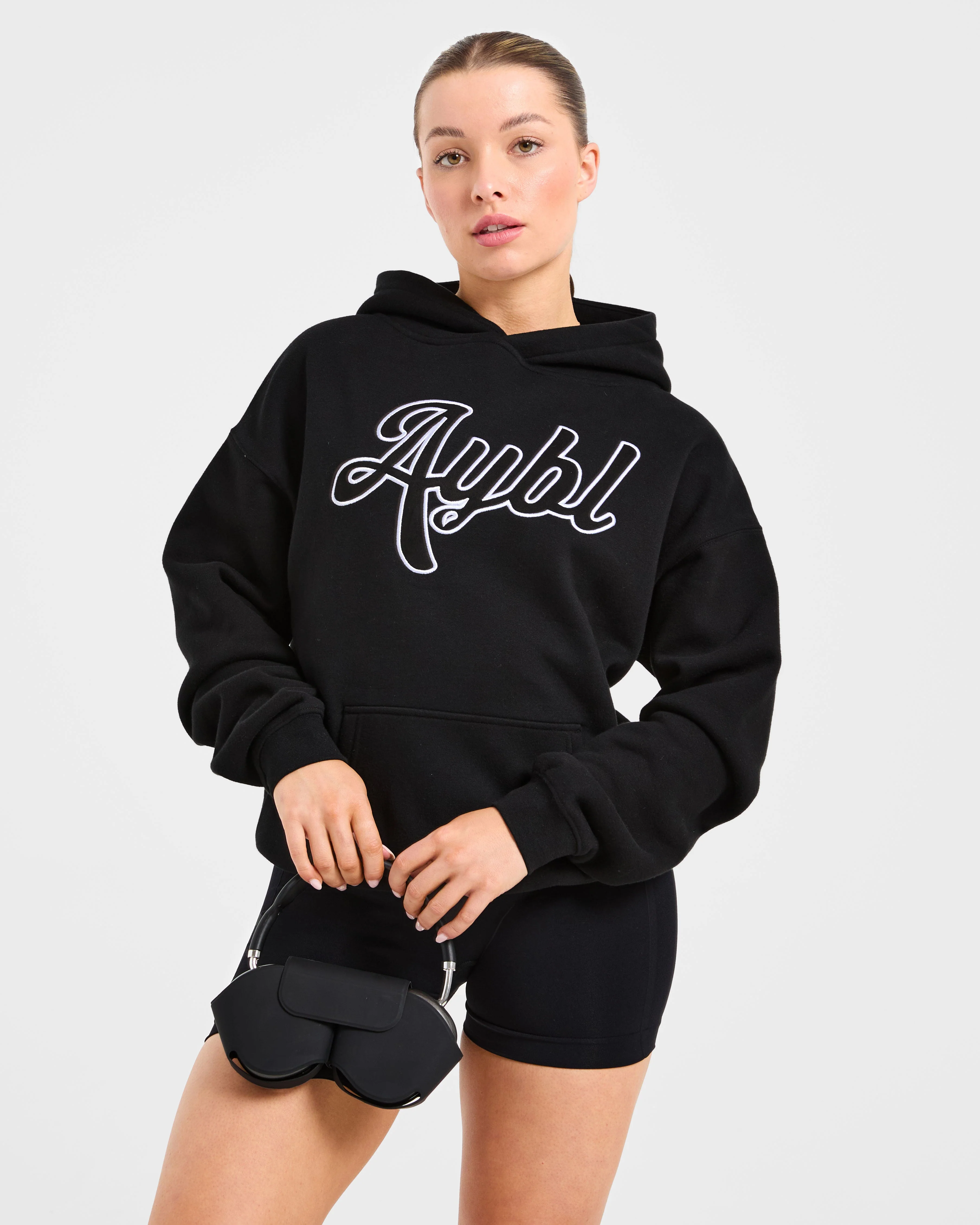 Script Embroidered Oversized Hoodie - Zwart - Image 8