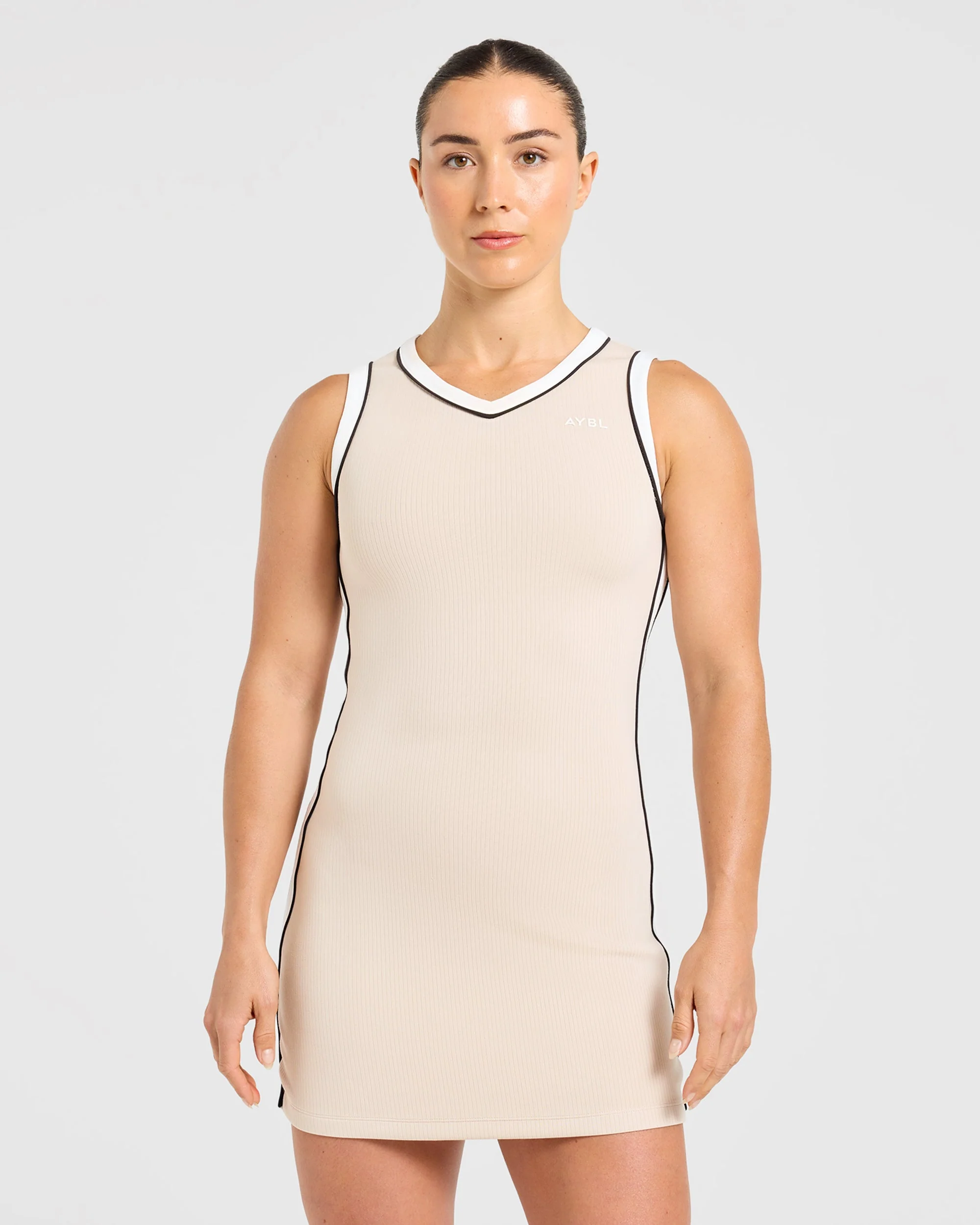 Signature V Neck Dress - Sand