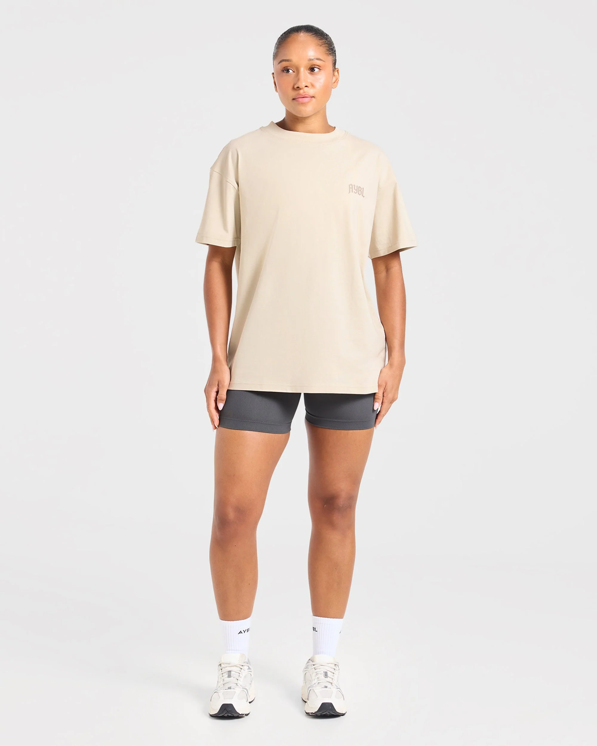 Sports Club Gothic Oversized T Shirt - Taupe Beige - Image 4