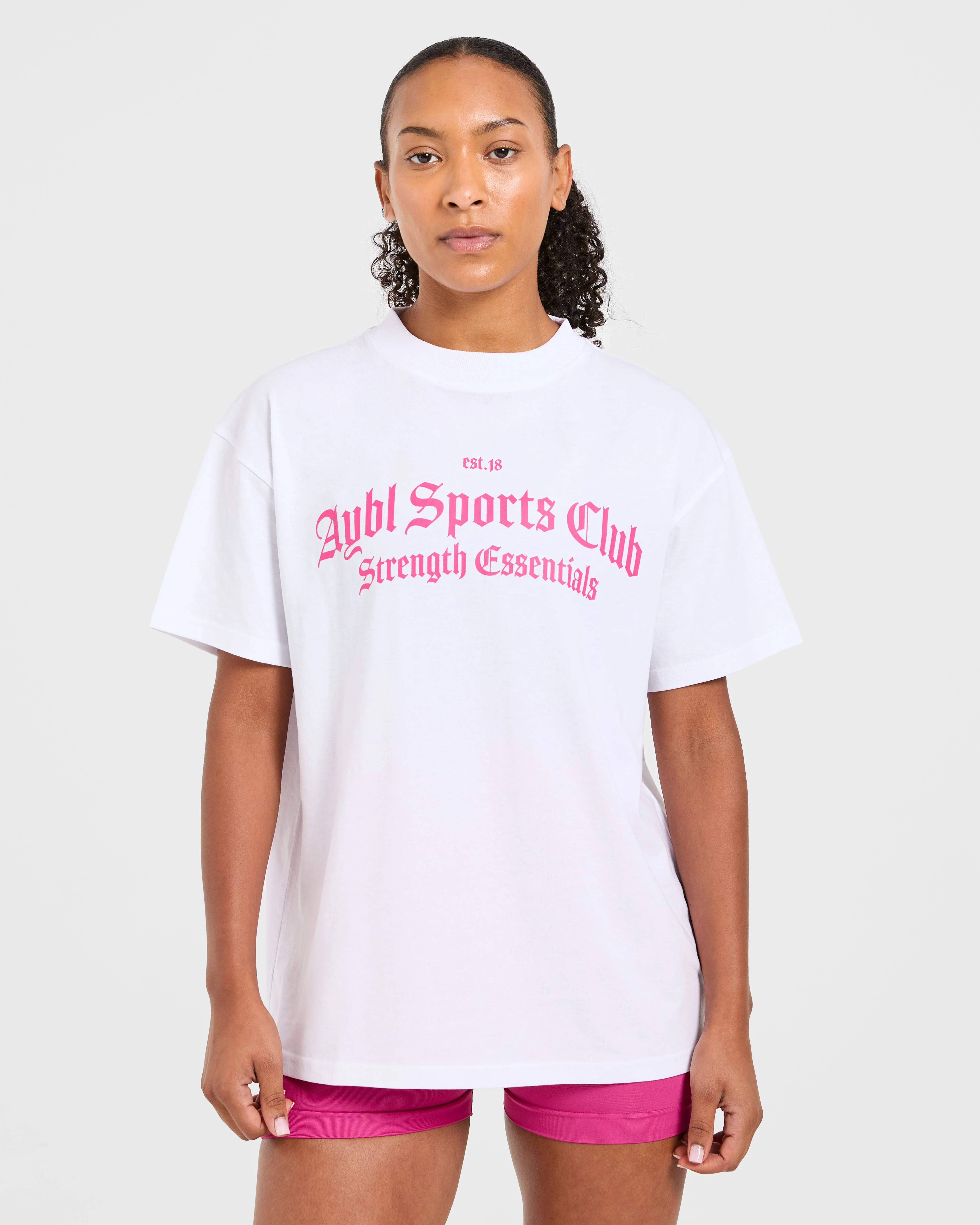 Sports Club Gothic Oversized T Shirt - Wit/Roze