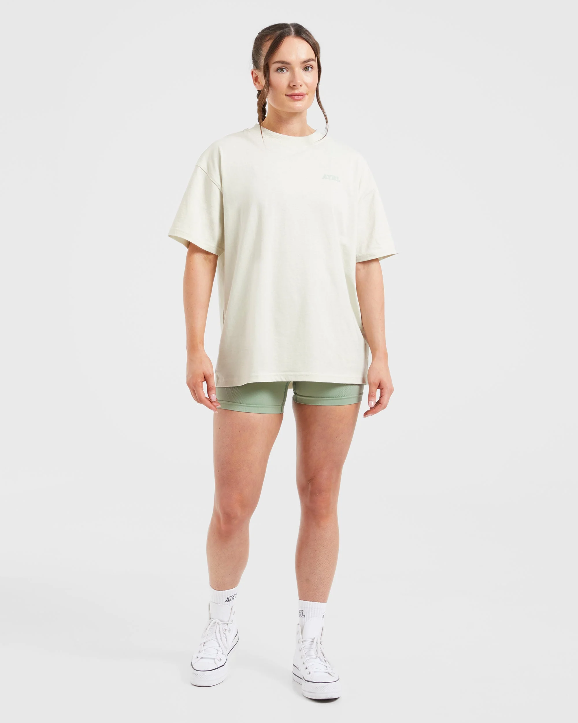 Sports Club Wavy Oversized T Shirt - Off Wit/Groen - Image 3