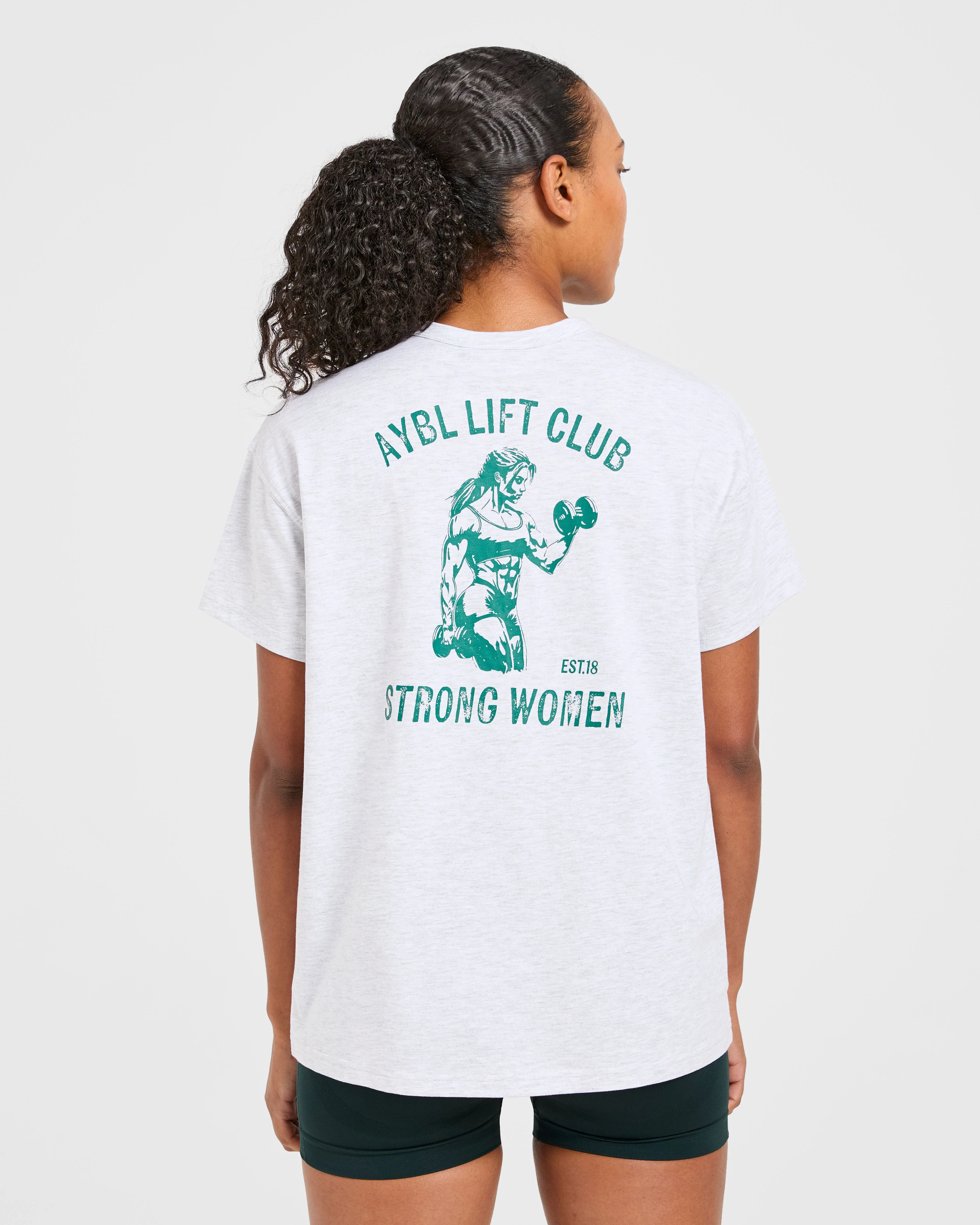 Strong Women Graphic Oversized T Shirt - Grijs Marl/Groen