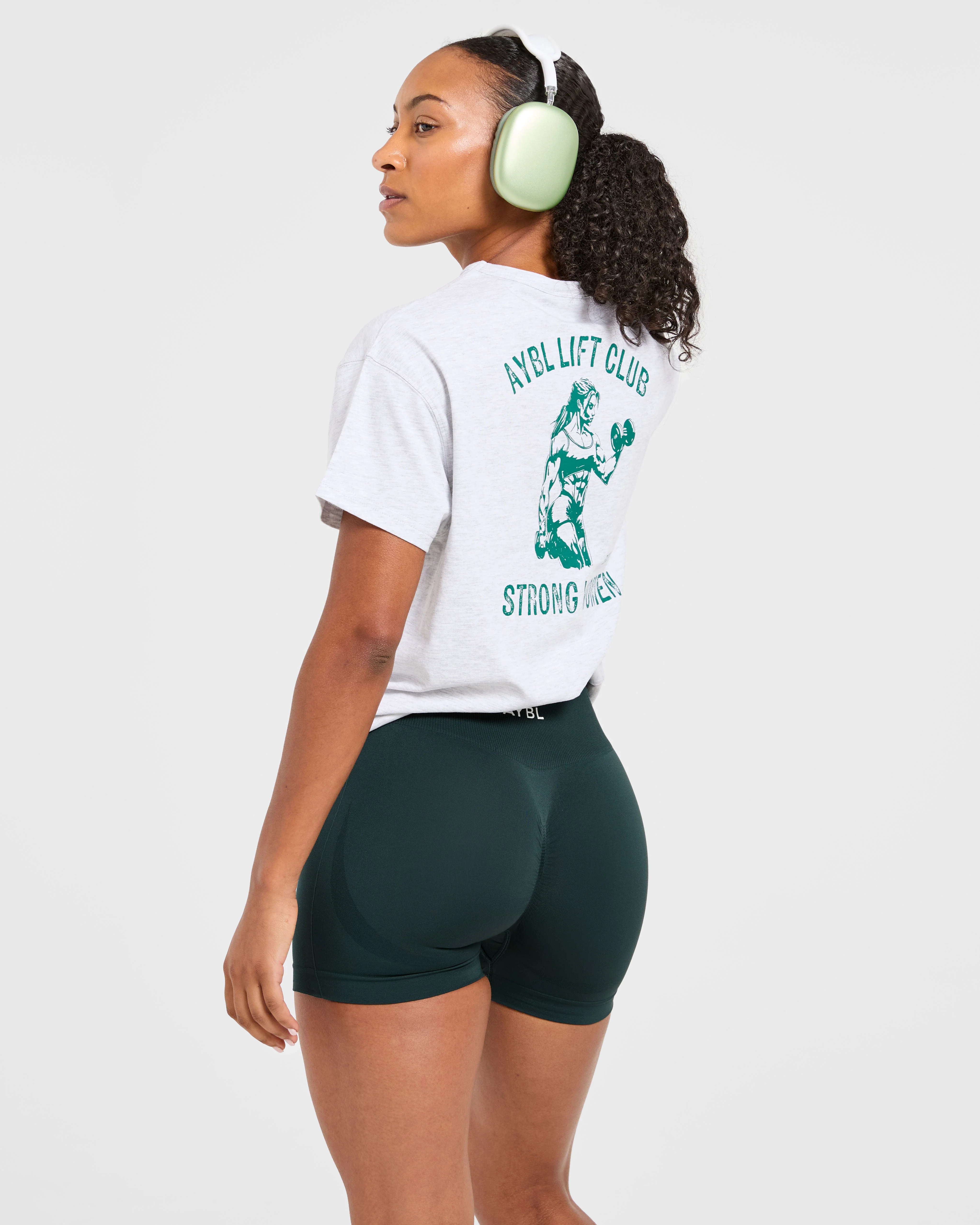 Strong Women Graphic Oversized T Shirt - Grijs Marl/Groen - Image 7
