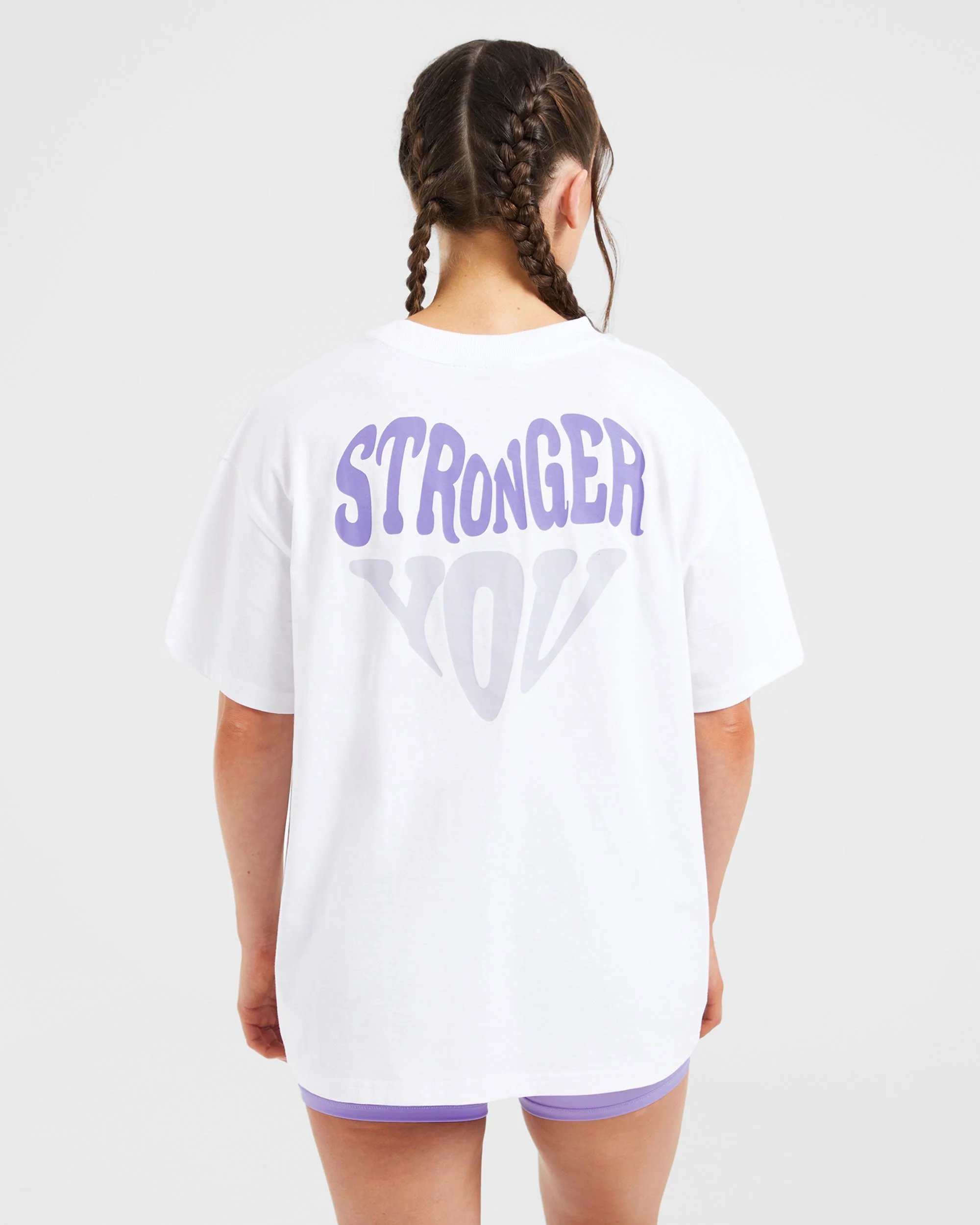Stronger You Oversized T Shirt - Wit/Paars