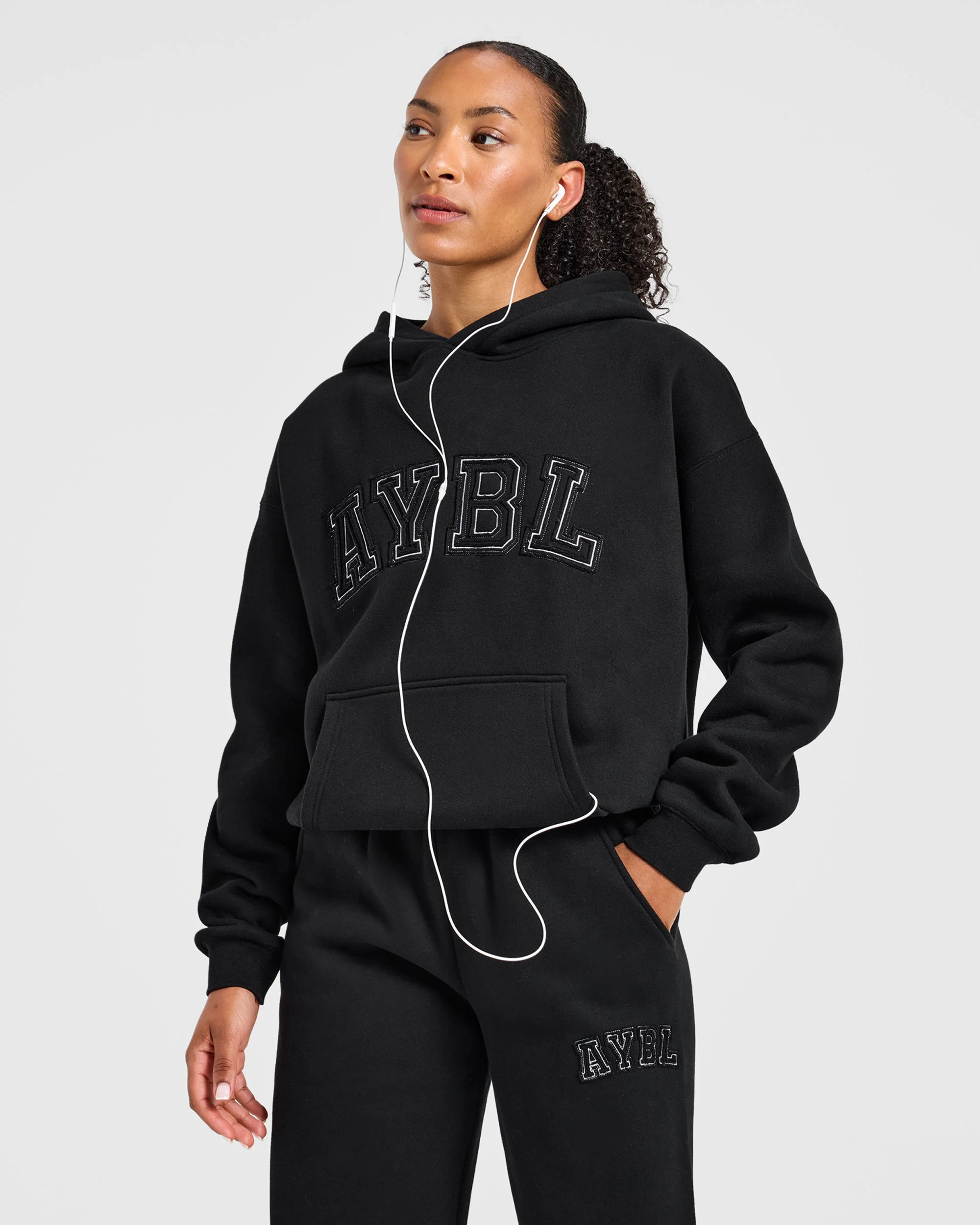Varsity Applique Oversized Hoodie - Zwart - Image 7