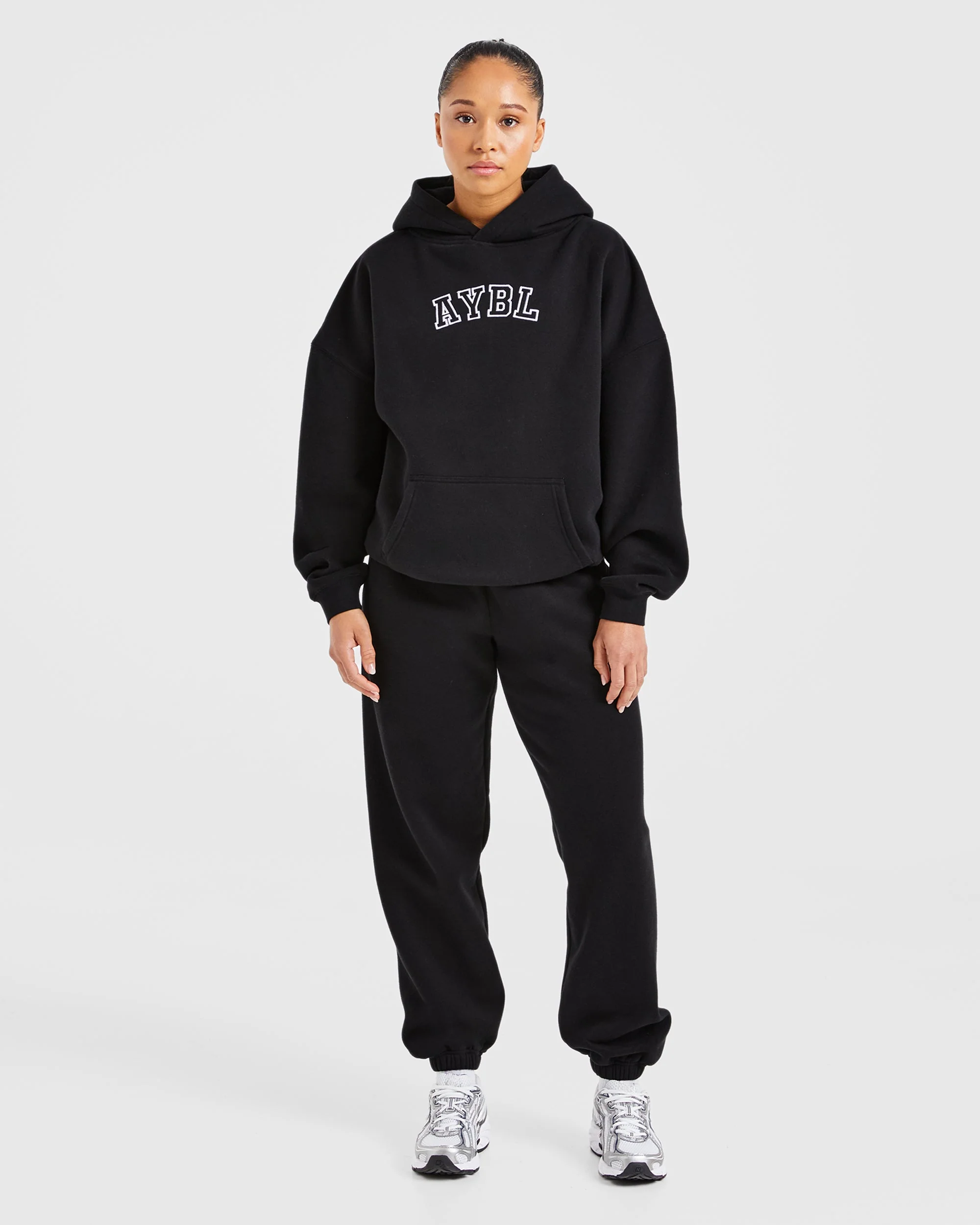 Varsity Embroidered Oversized Joggers - Black - Image 3