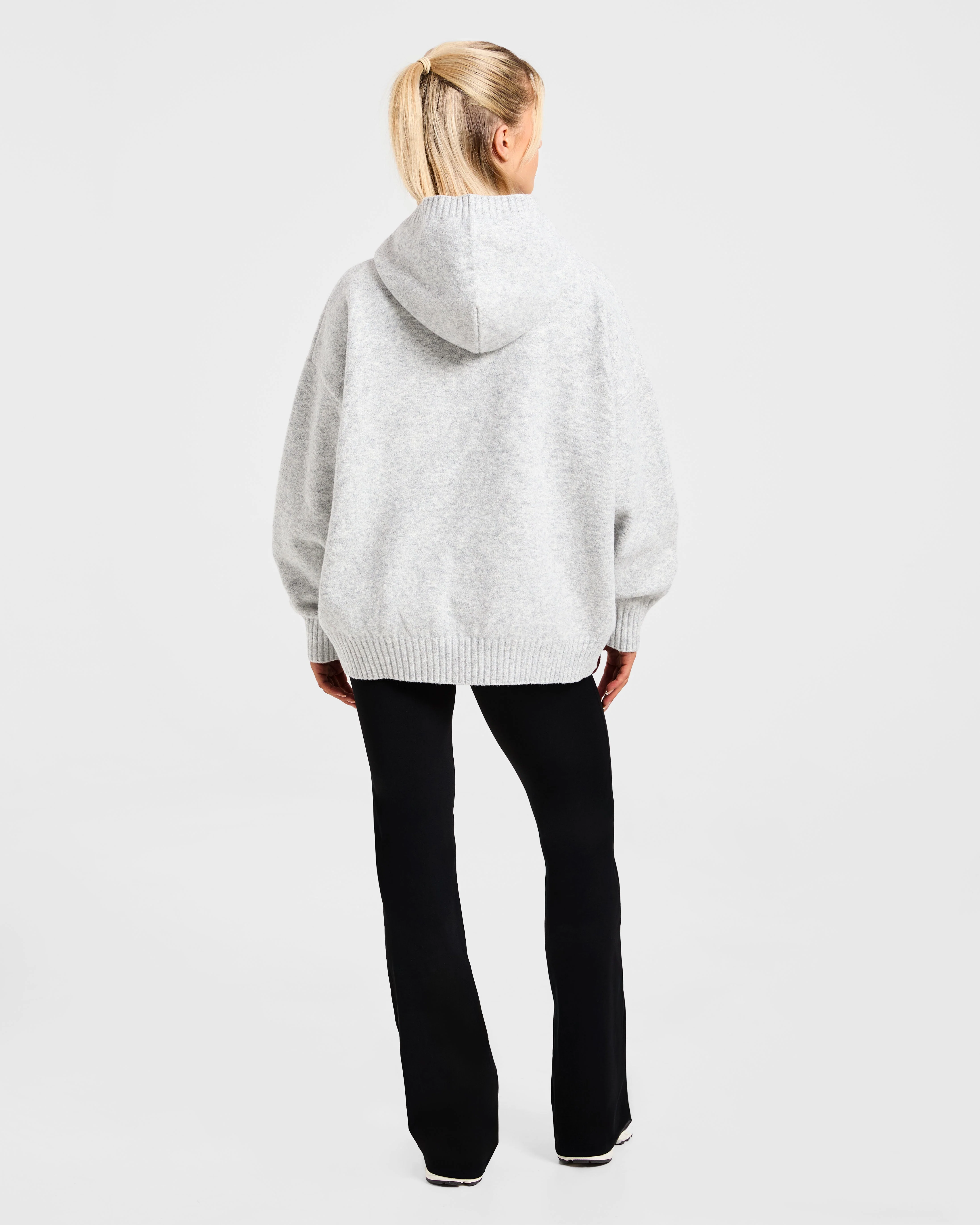 Varsity Minimal Logo Oversized Knitted Hoodie - Grijs Marl/Burgundy - Image 4